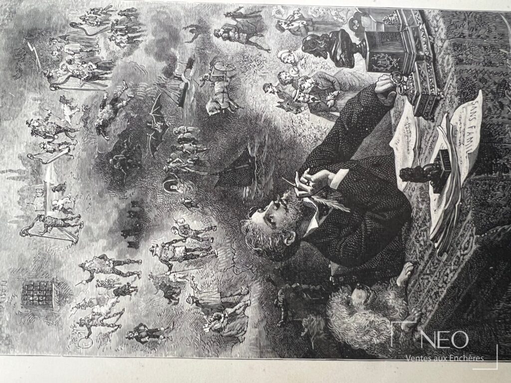 Page illustrée en noir et blanc montrant une scène de Sans Famille avec plusieurs personnages