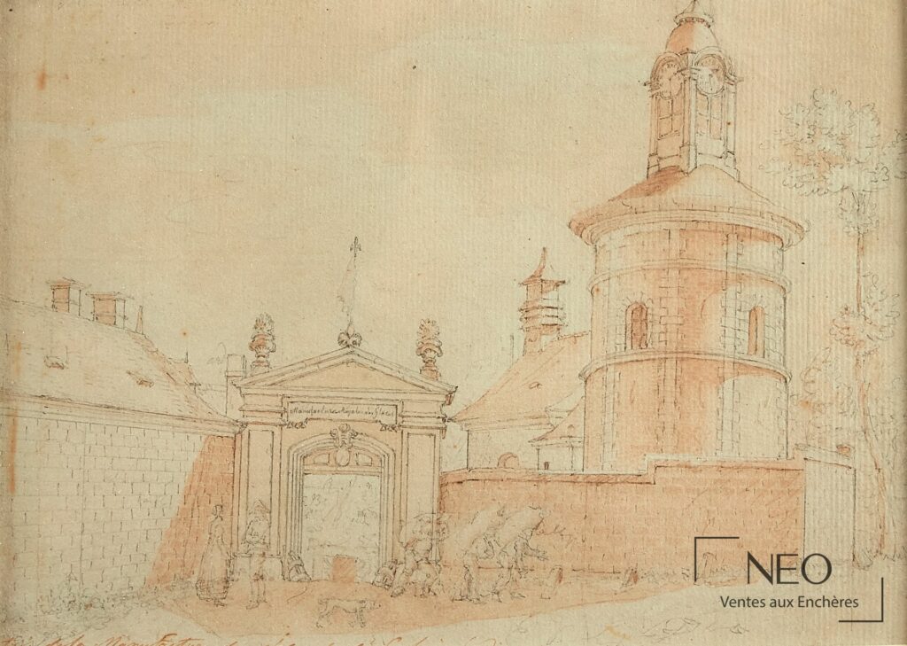 Dessin ancien représentant la Manufacture des glaces de Saint-Gobain