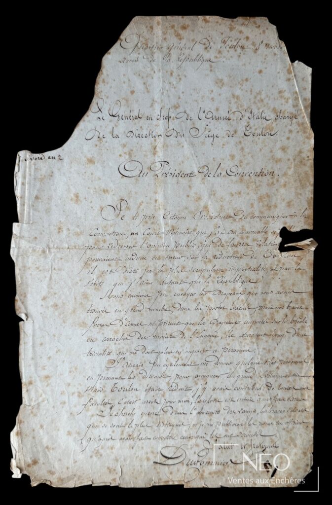 Première page manuscrite de Dugommier