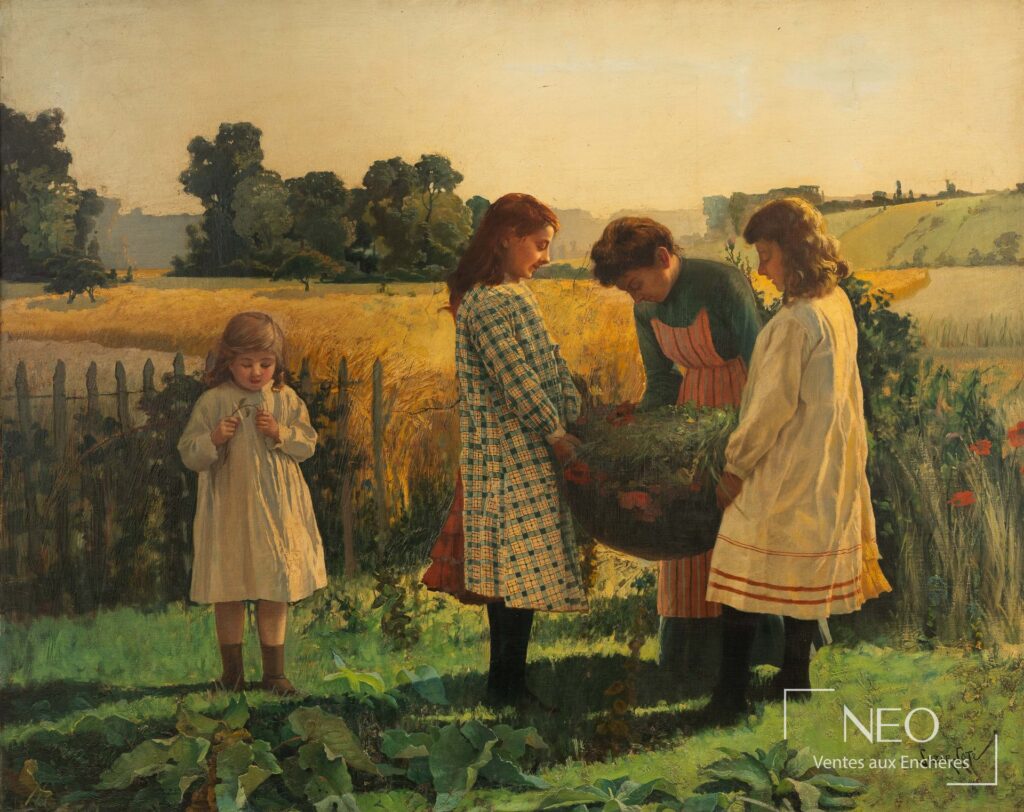 Huile sur toile de Marc-Aurèle de Foy Suzor-Coté représentant des enfants dans un champ