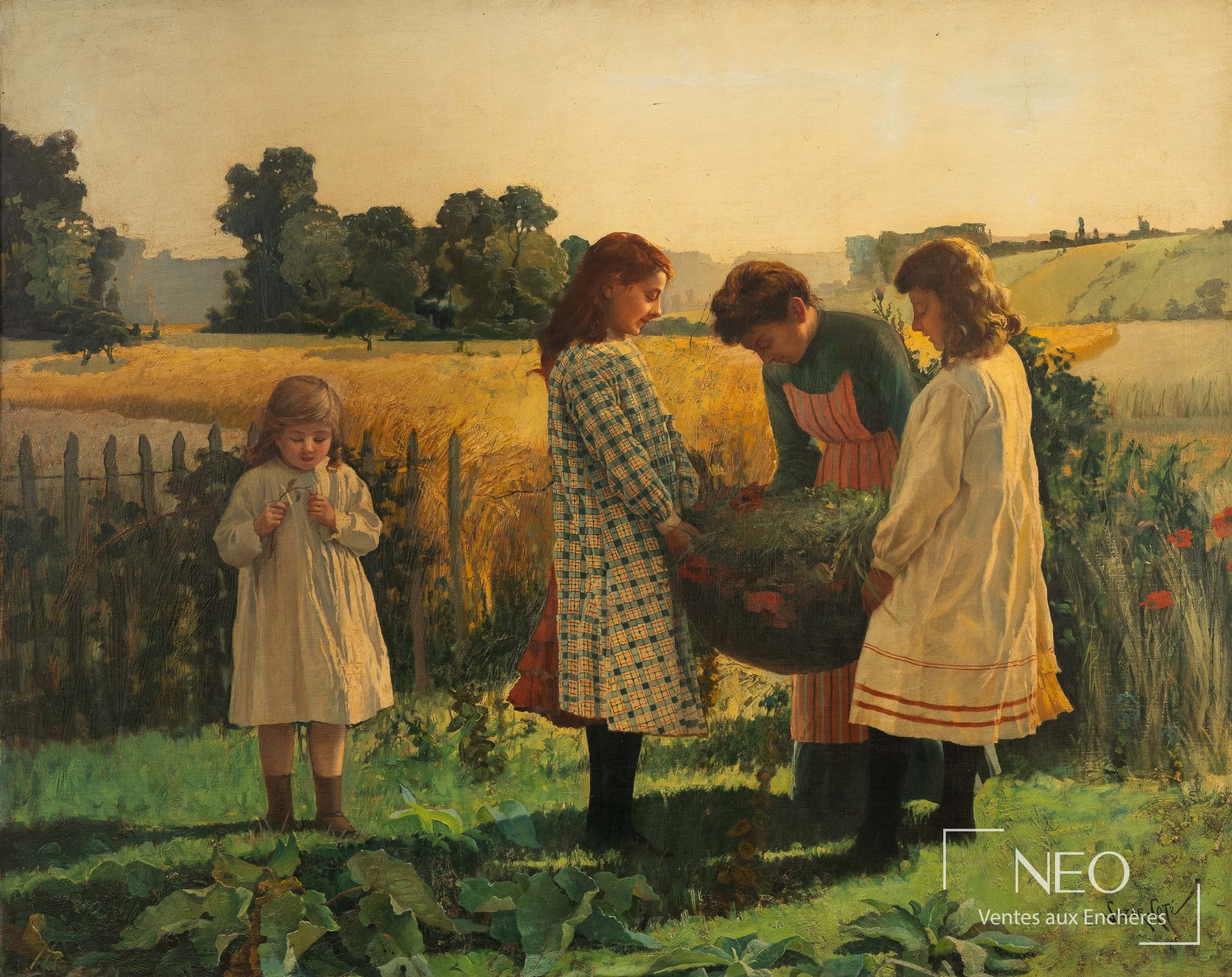 Huile sur toile de Marc-Aurèle de Foy Suzor-Coté représentant des enfants dans un champ