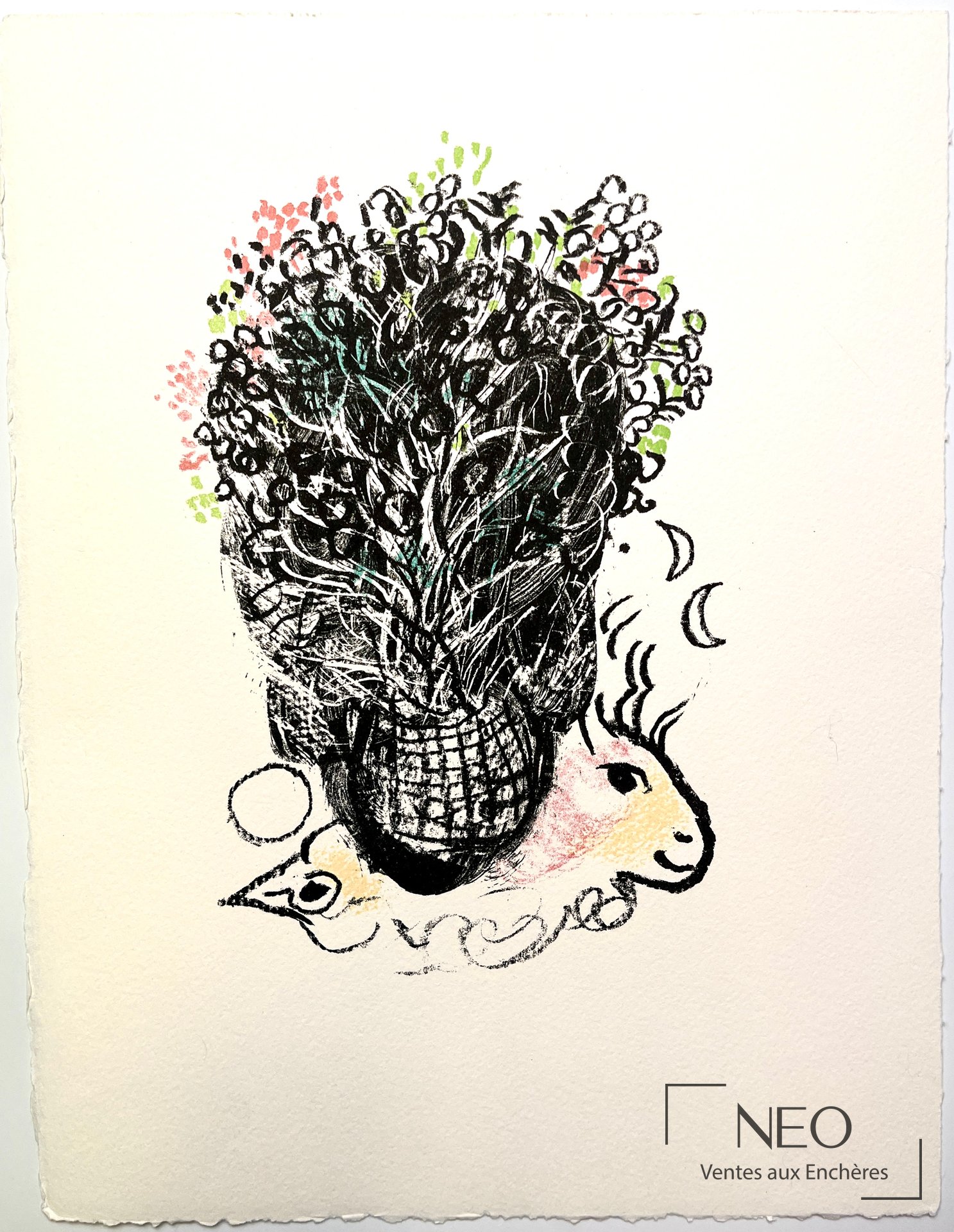D’après Marc Chagall, Bouquet pour Fernand, lithographie en couleurs