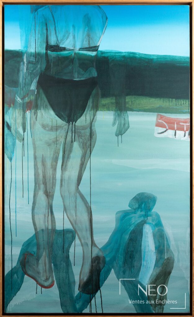 Peinture de Marc Desgrandchamps montrant une figure sur fond bleu et vert