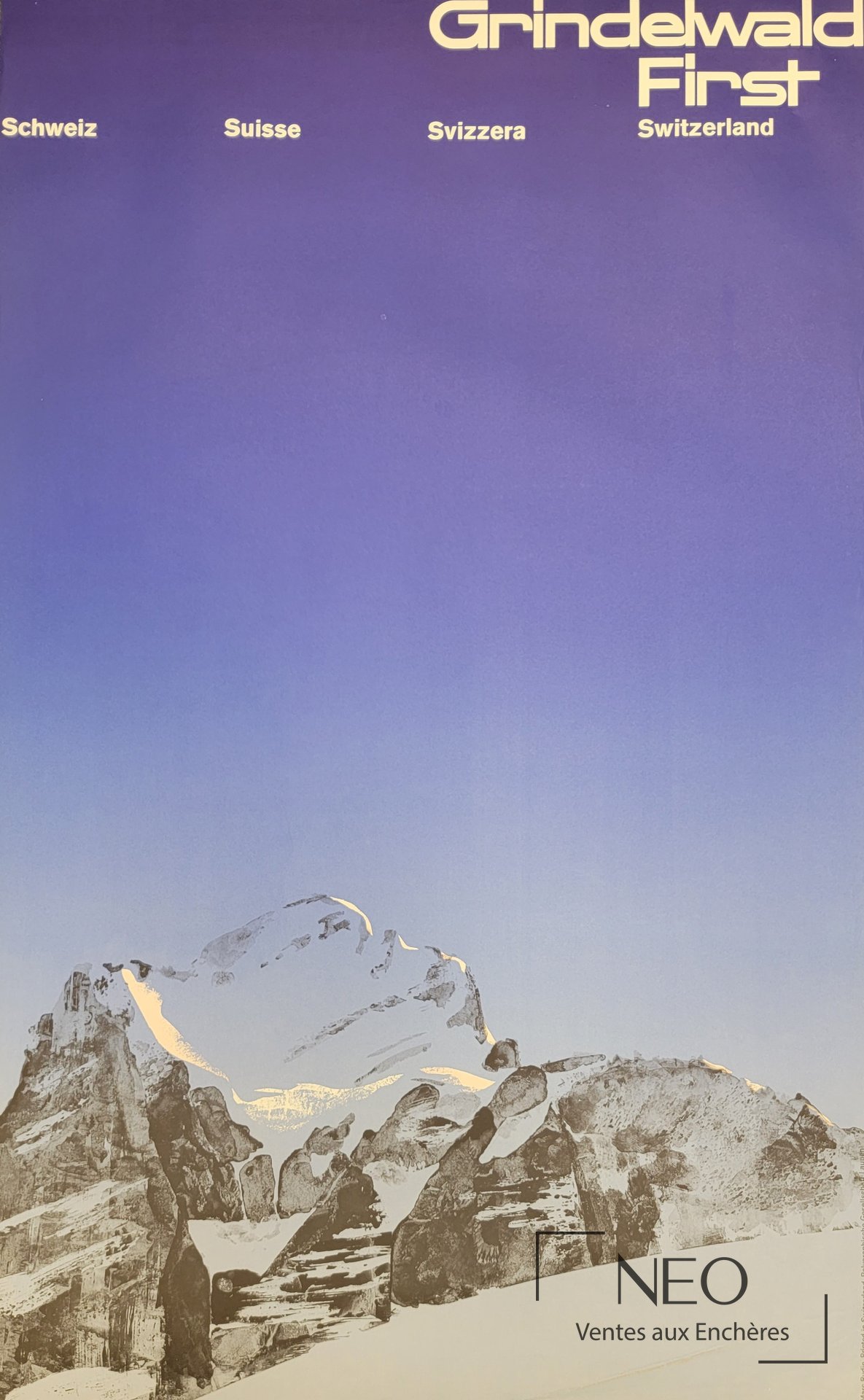 Affiche Grin delwald First avec grand ciel bleu et sommets enneigés