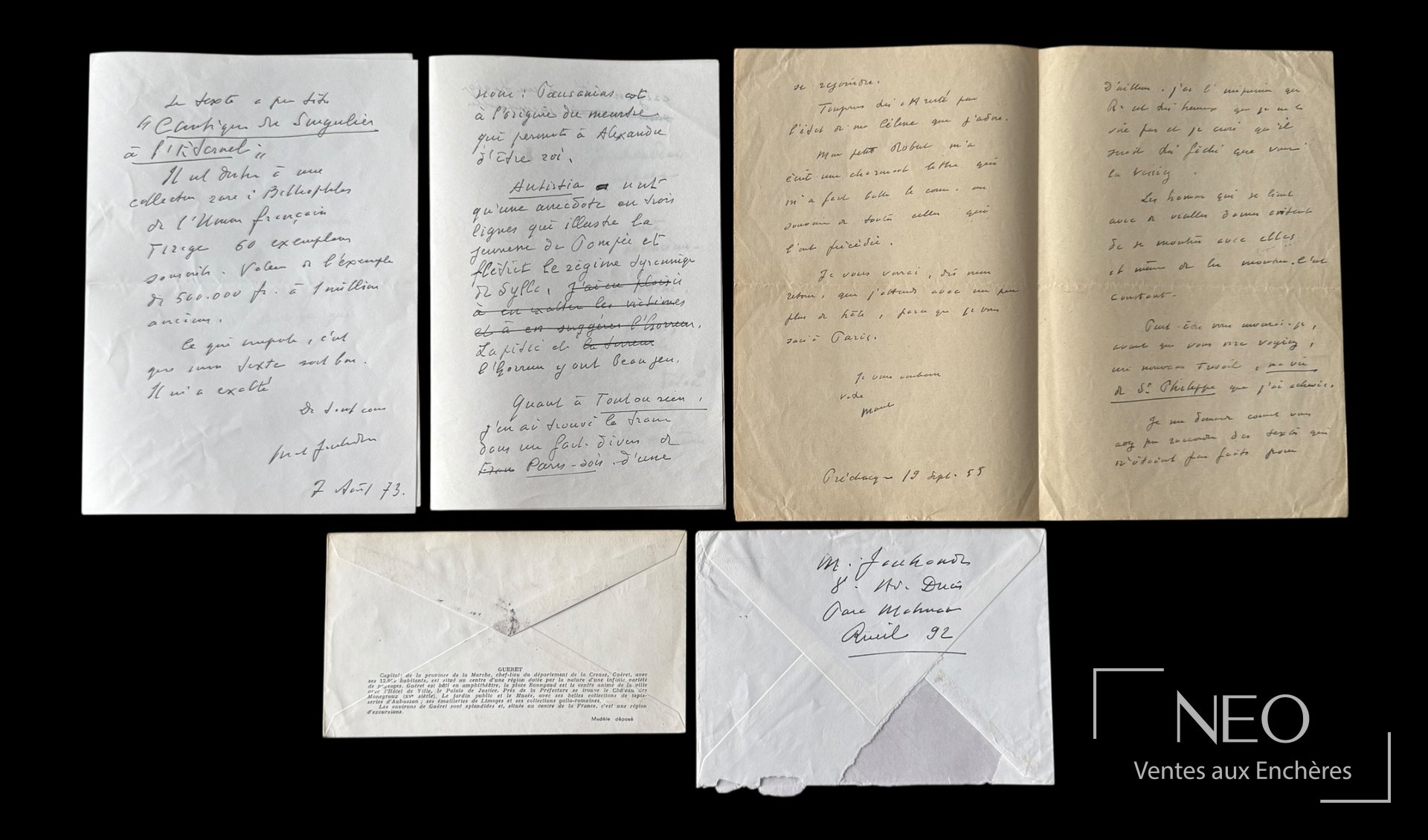 Ensemble de lettres autographes de Marcel Jouhandeau et deux enveloppes conservées
