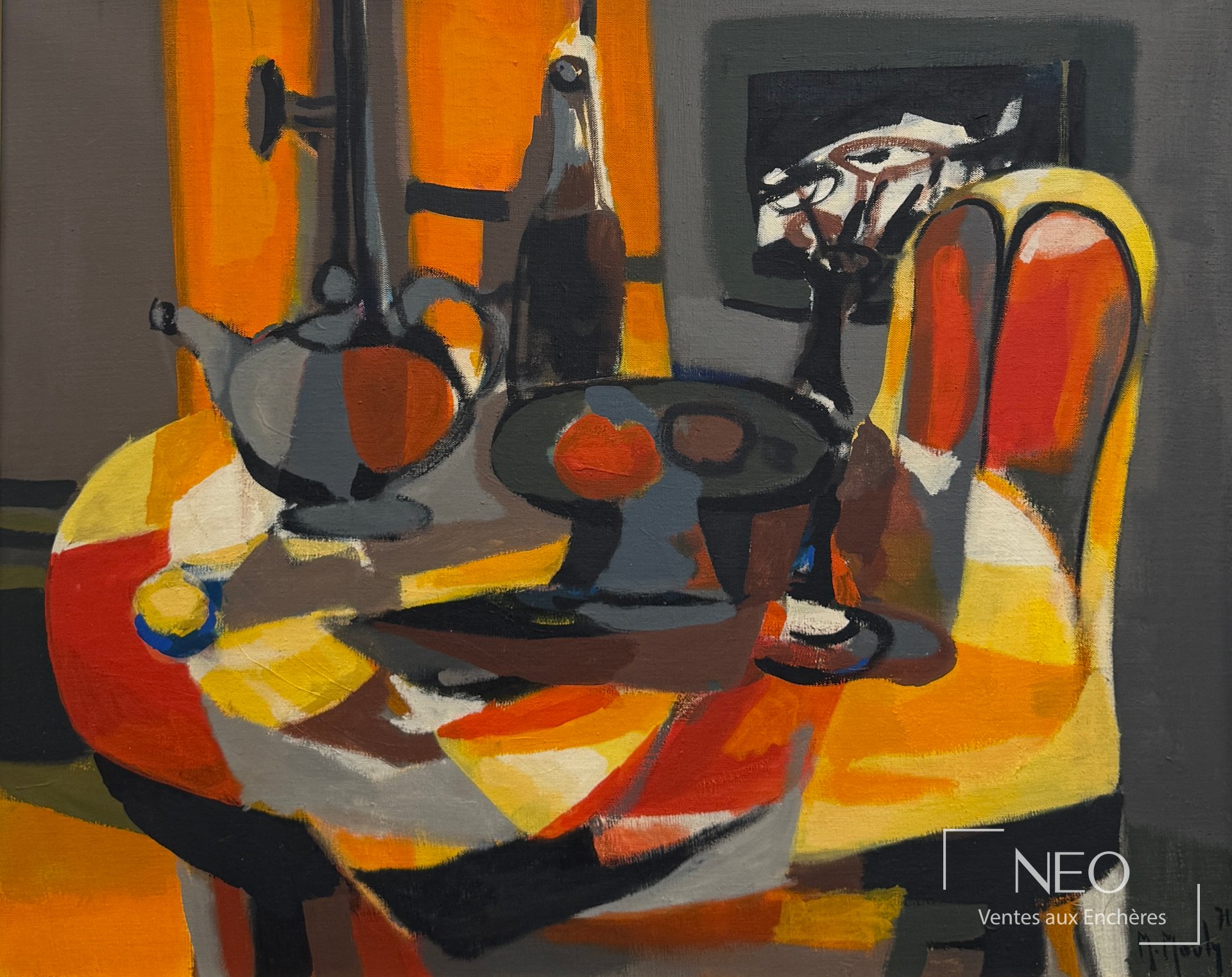 Tableau abstrait aux tons orange