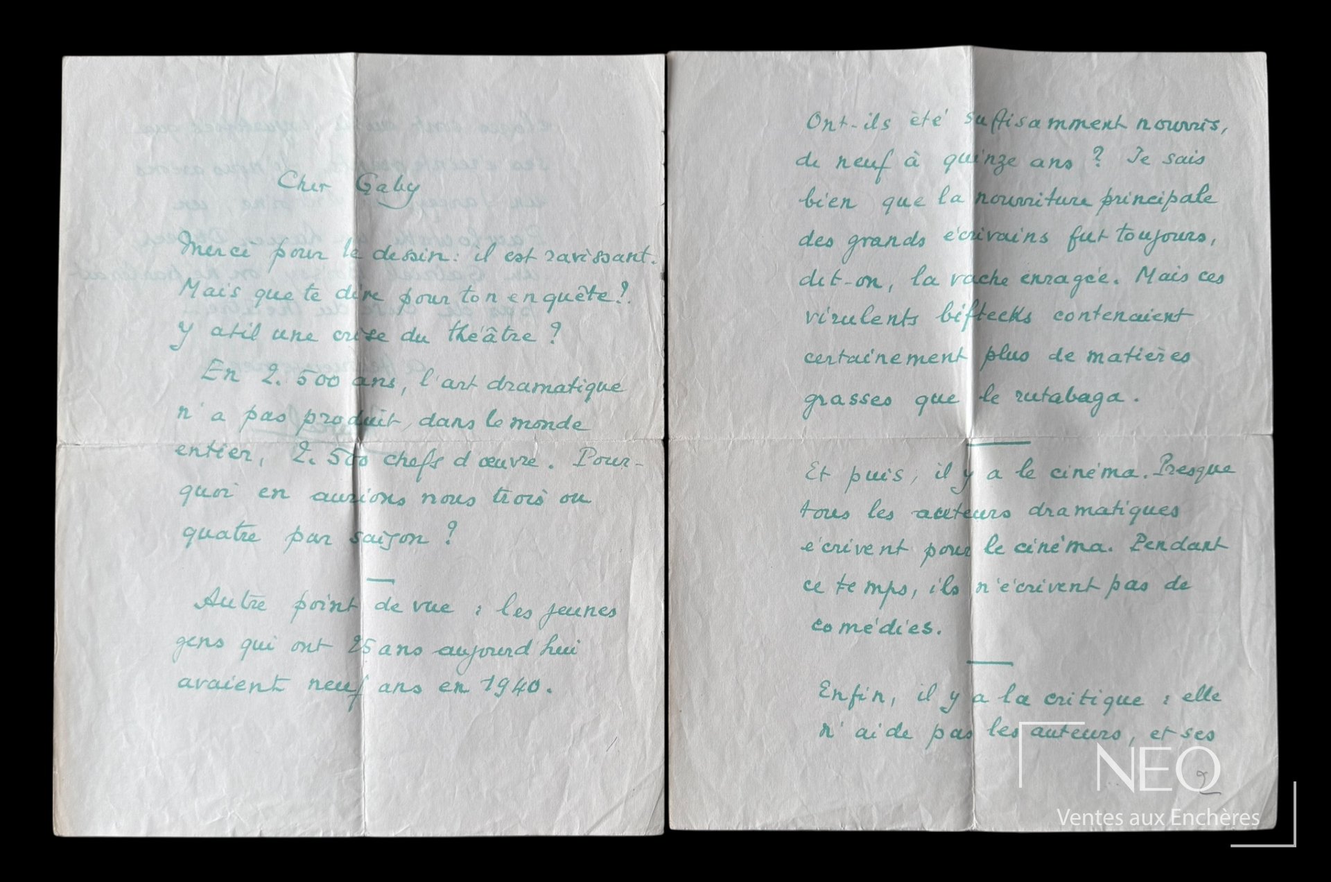 Lettre autographe signée de Marcel Pagnol