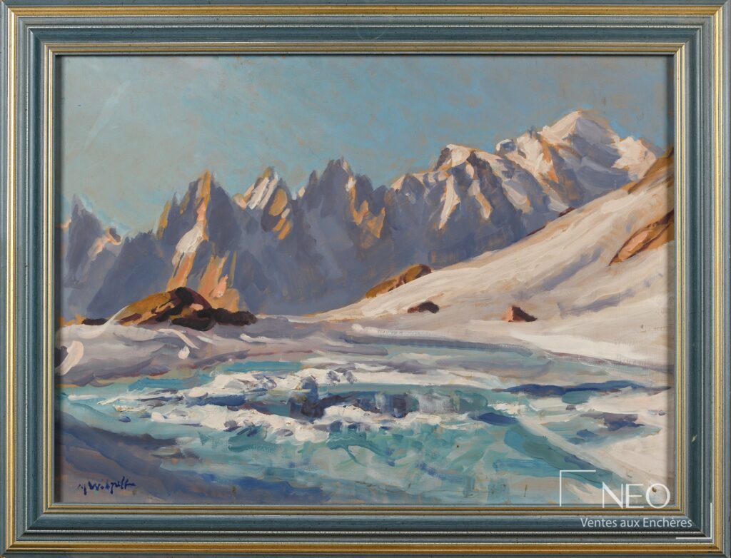 Paysage montagneux de Marcel Wibault dans son cadre