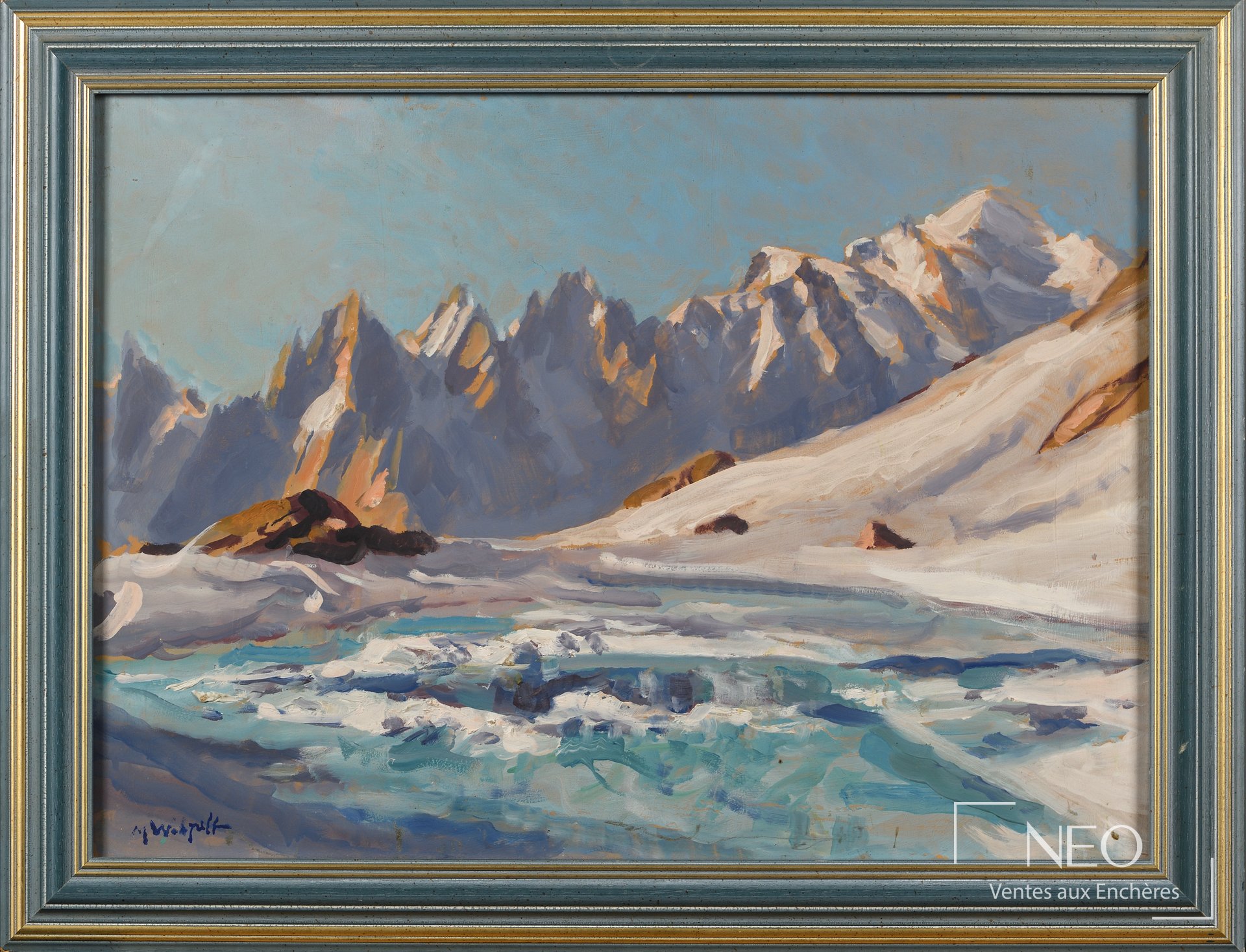 Paysage montagneux de Marcel Wibault dans son cadre