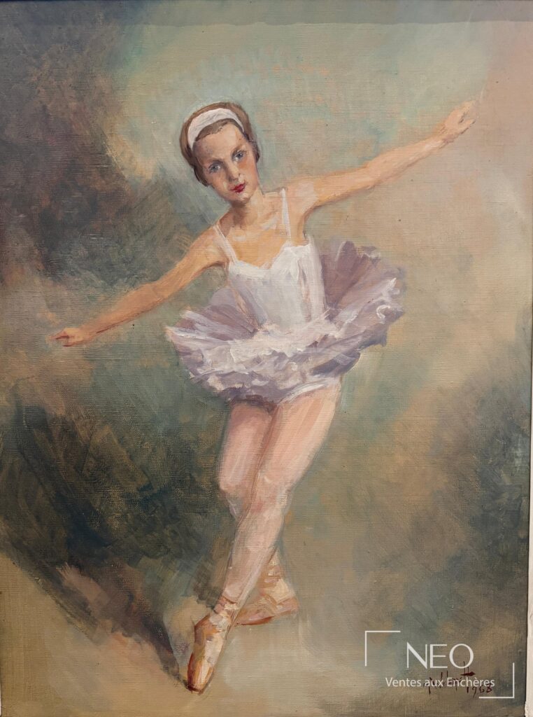 Danseuse en tutu peinte à l'huile sur toile
