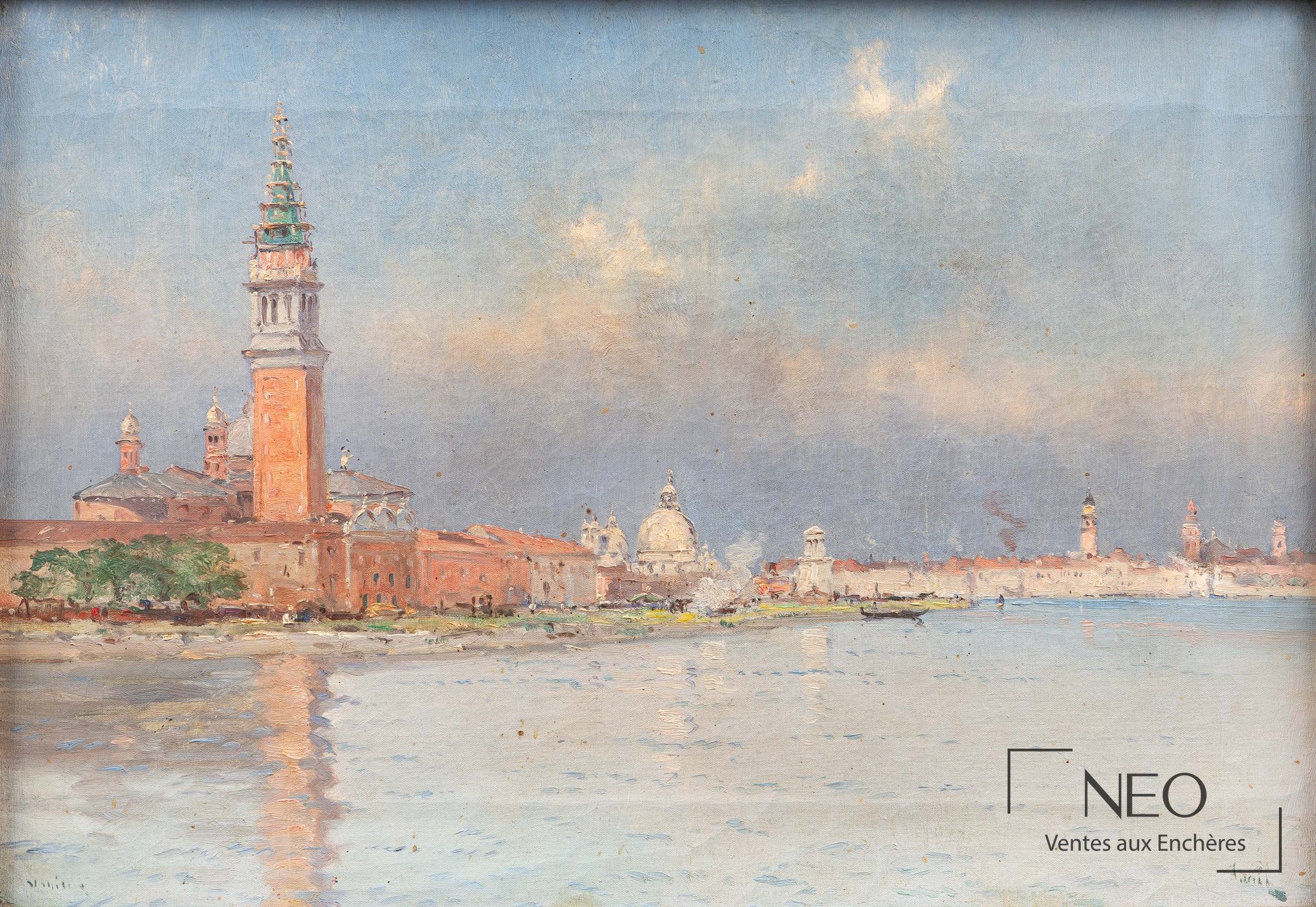 Vue générale de l'huile sur toile représentant San Giorgio Maggiore depuis la lagune
