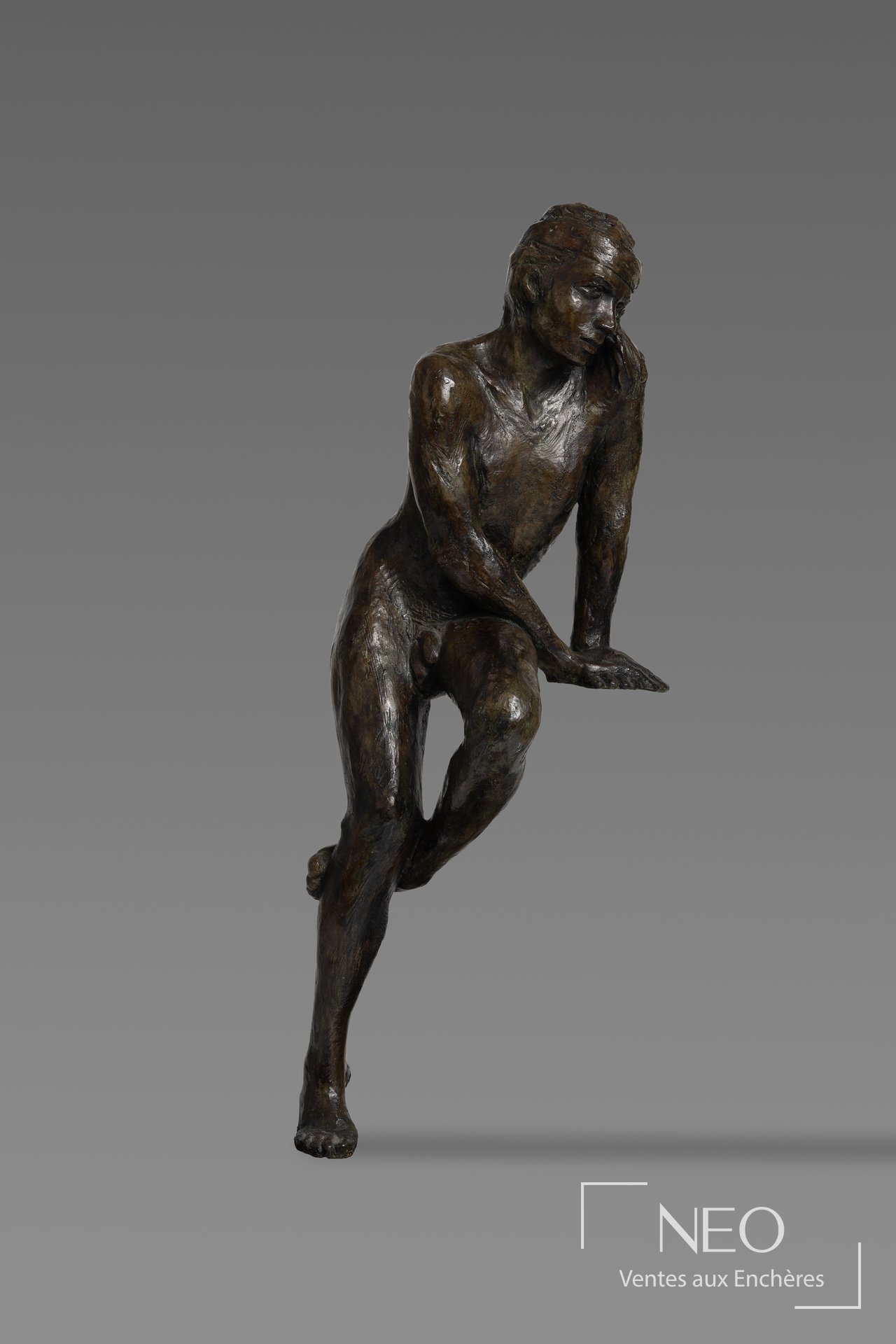 Marie-Josèphe Bourron, L&rsquo;homme assis enturbanné, bronze à patine brune nuancée
