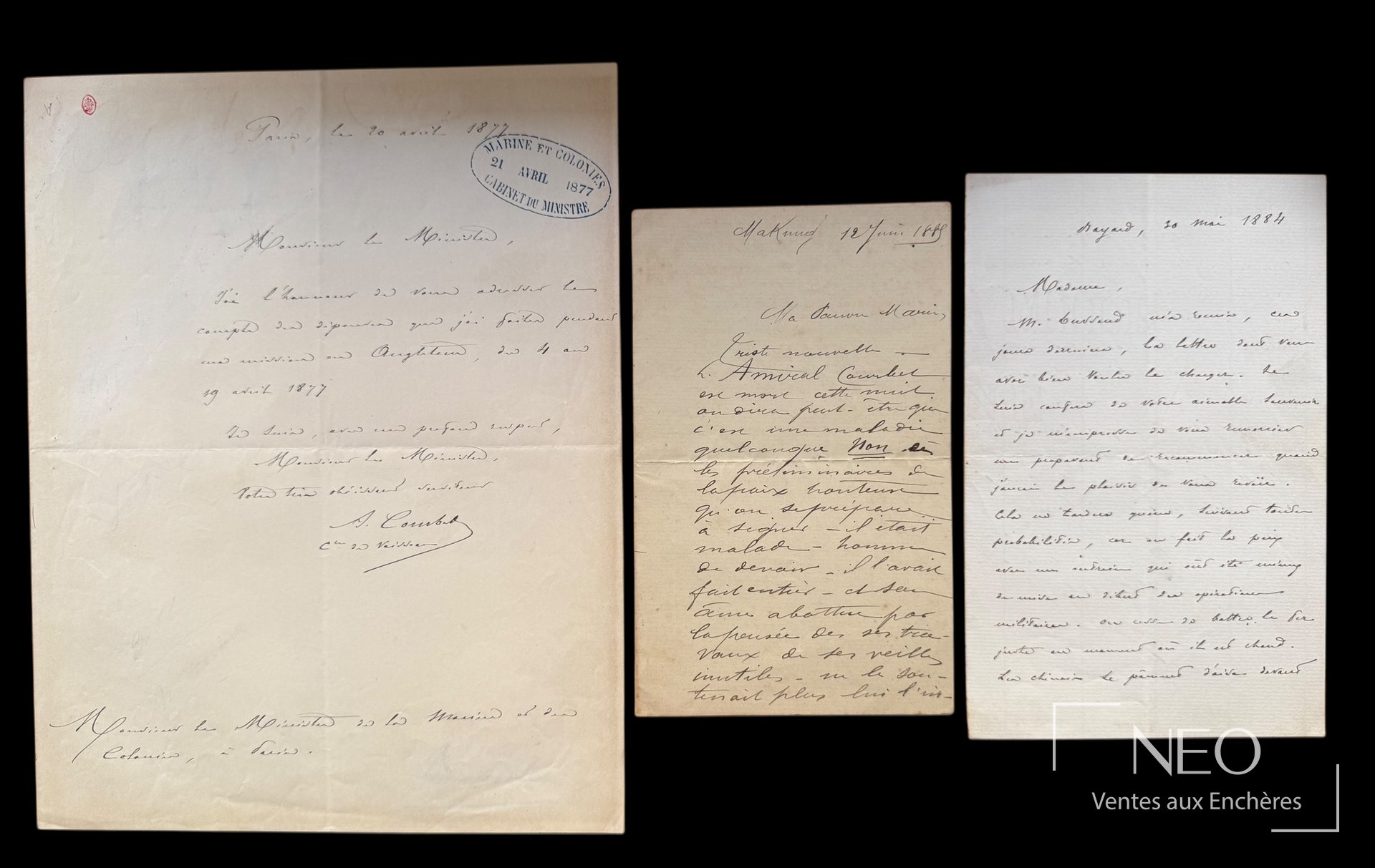 Ensemble de trois lettres manuscrites