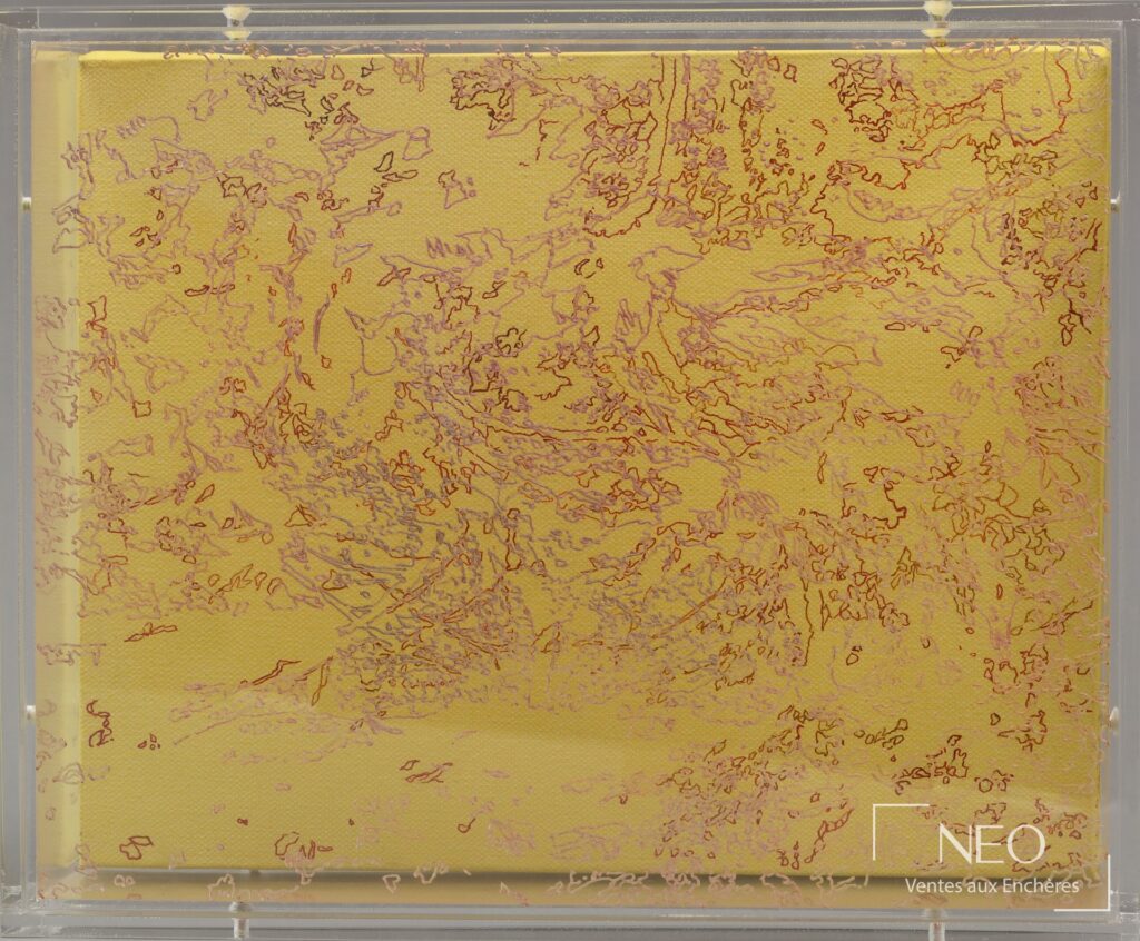 Composition jaune de Masanori Suzuki sous plexiglas sérigraphié