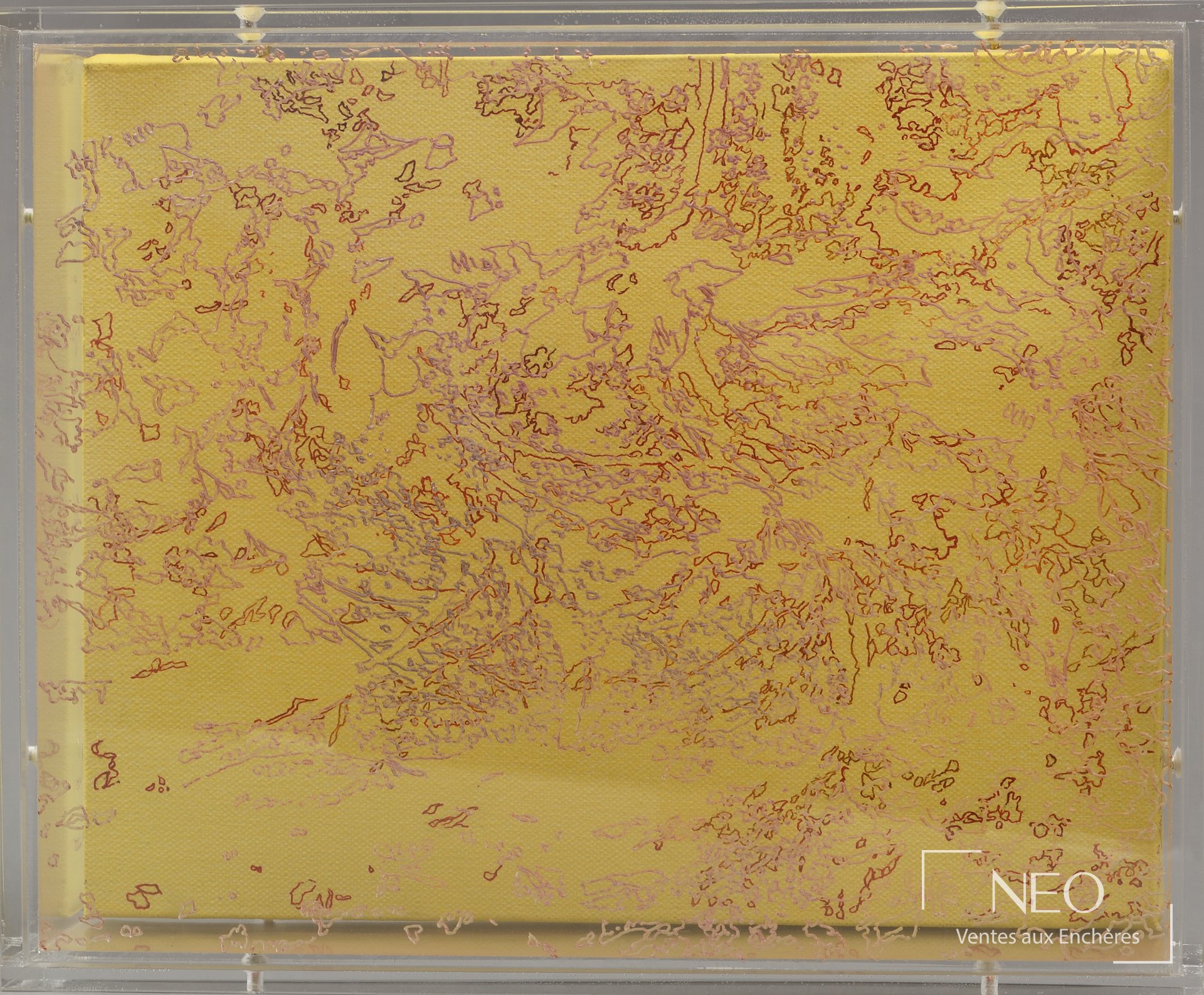 Masanori Suzuki, composition sur fond jaune, 2007, acrylique et encre sur toile