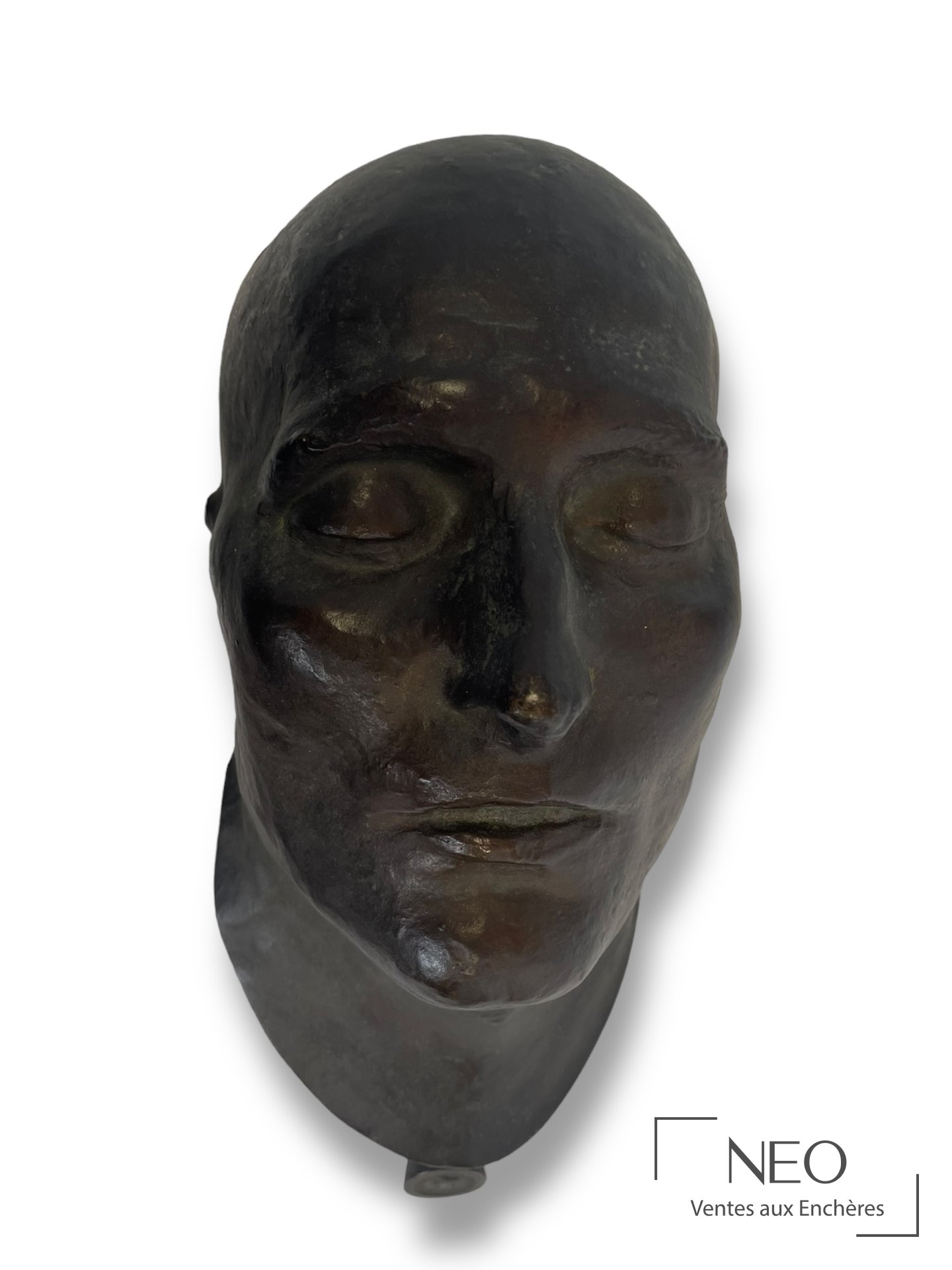Masque mortuaire en bronze patiné représentant le visage de Napoléon Ier