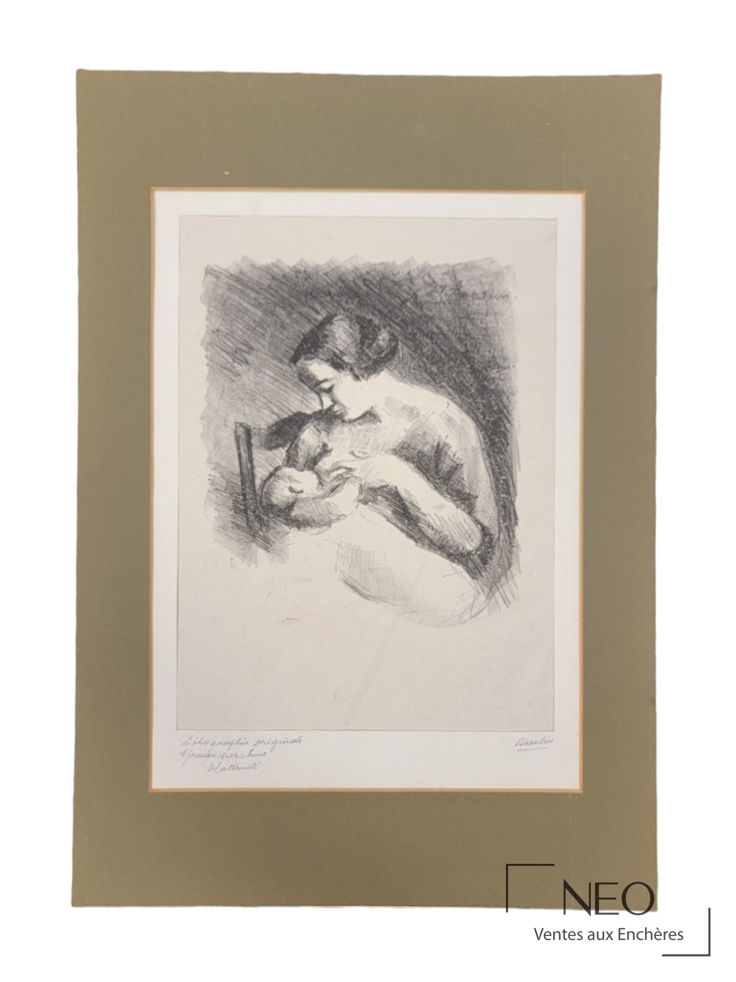 Lithographie de Maurice Asselin représentant une mère allaitant son enfant