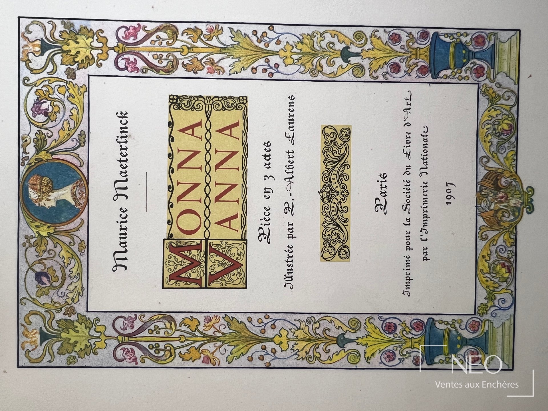 Couverture illustrée de Monna Vanna de Maurice Maeterlinck avec encadrement floral coloré