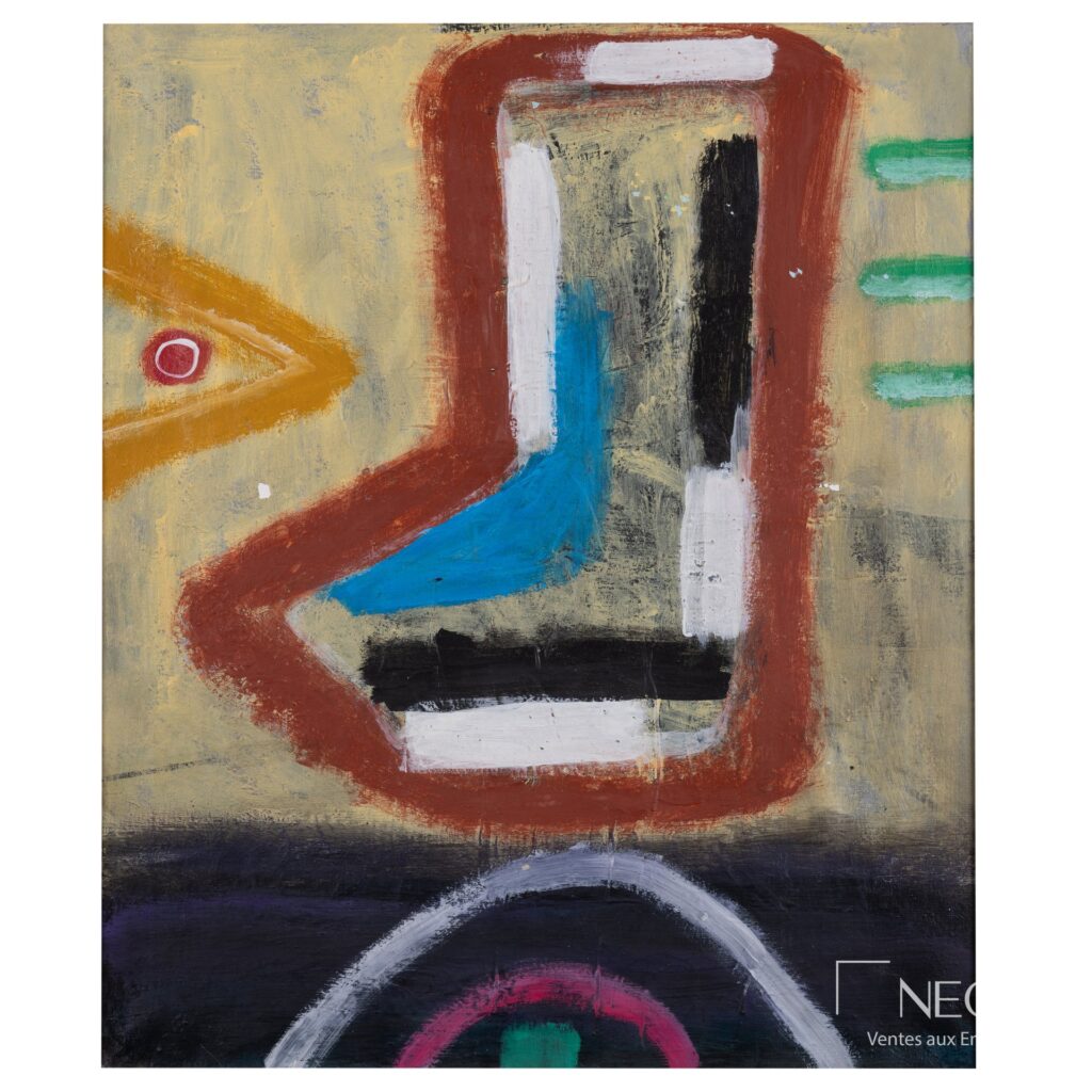 Composition abstraite de Max Ackermann en couleurs vives sur fond beige