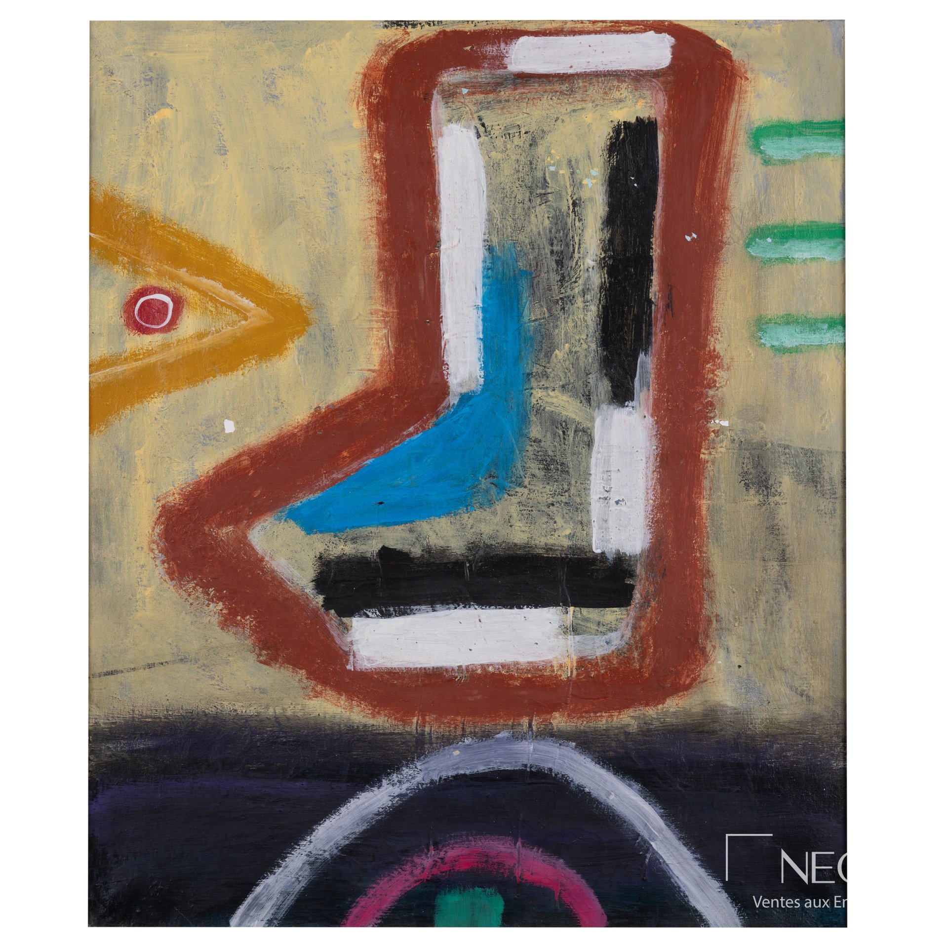 Composition abstraite de Max Ackermann en couleurs vives sur fond beige