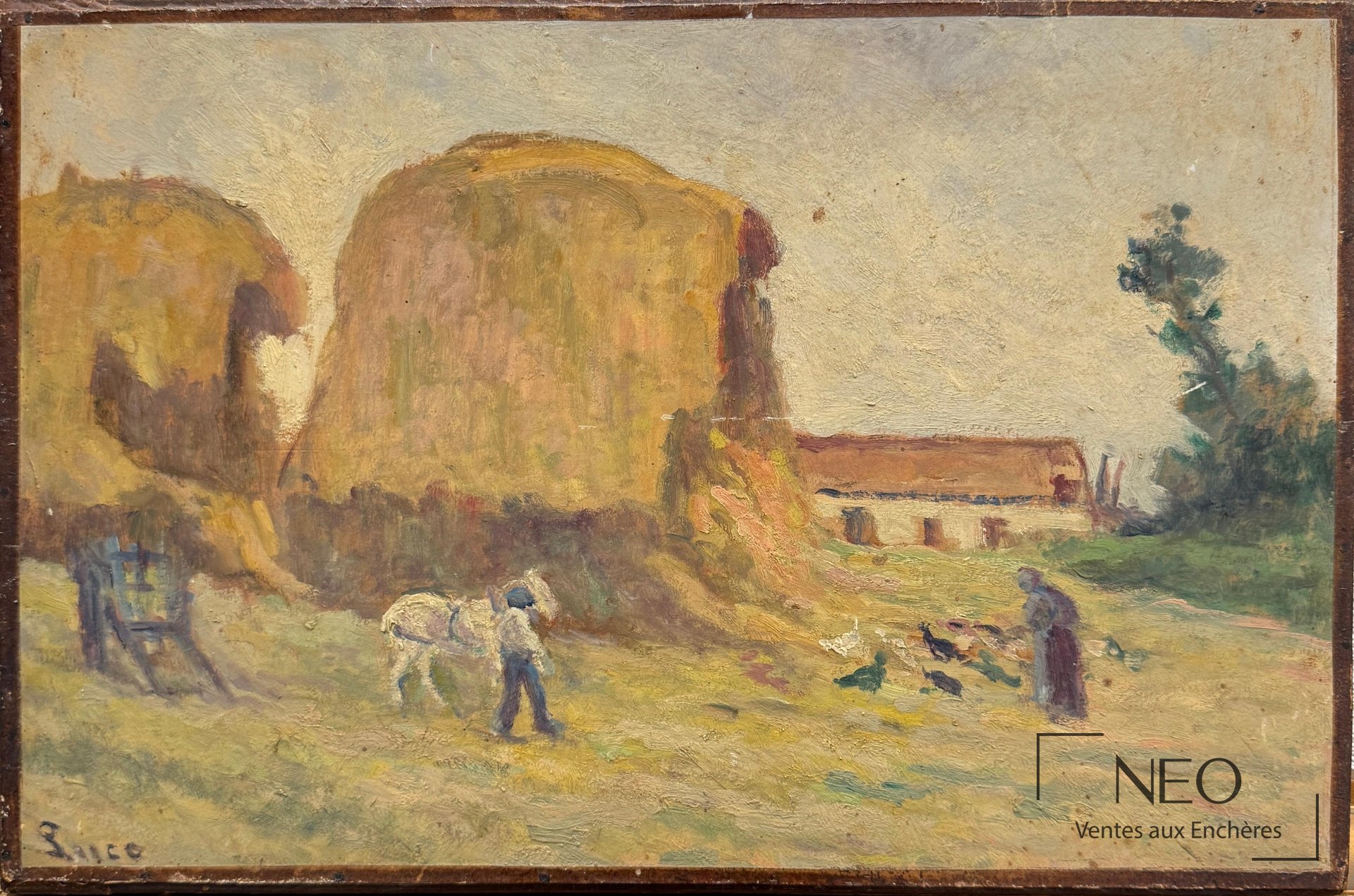 Paysage aux meules peint à l'huile