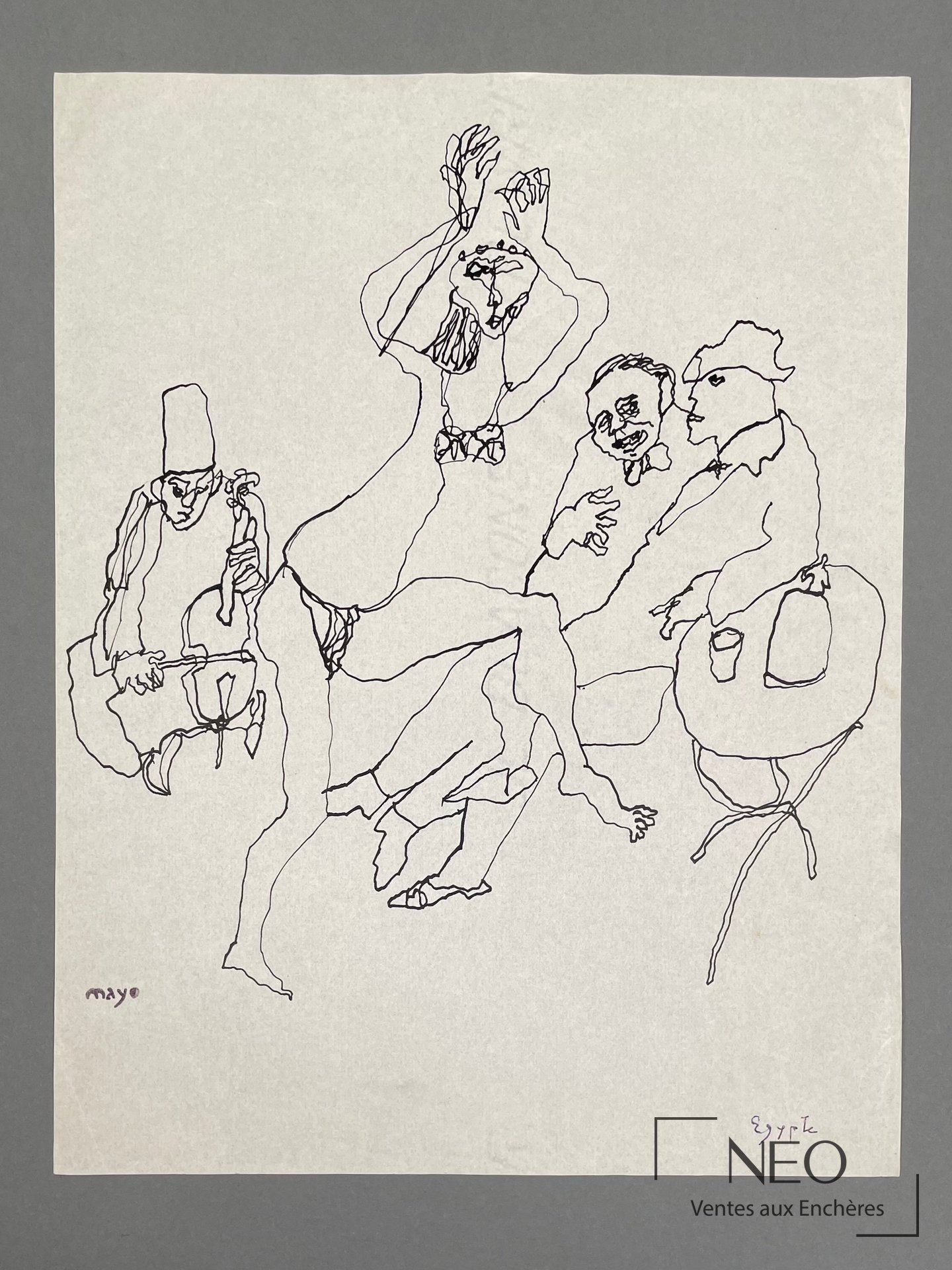 Dessin à l'encre sur papier représentant plusieurs figures