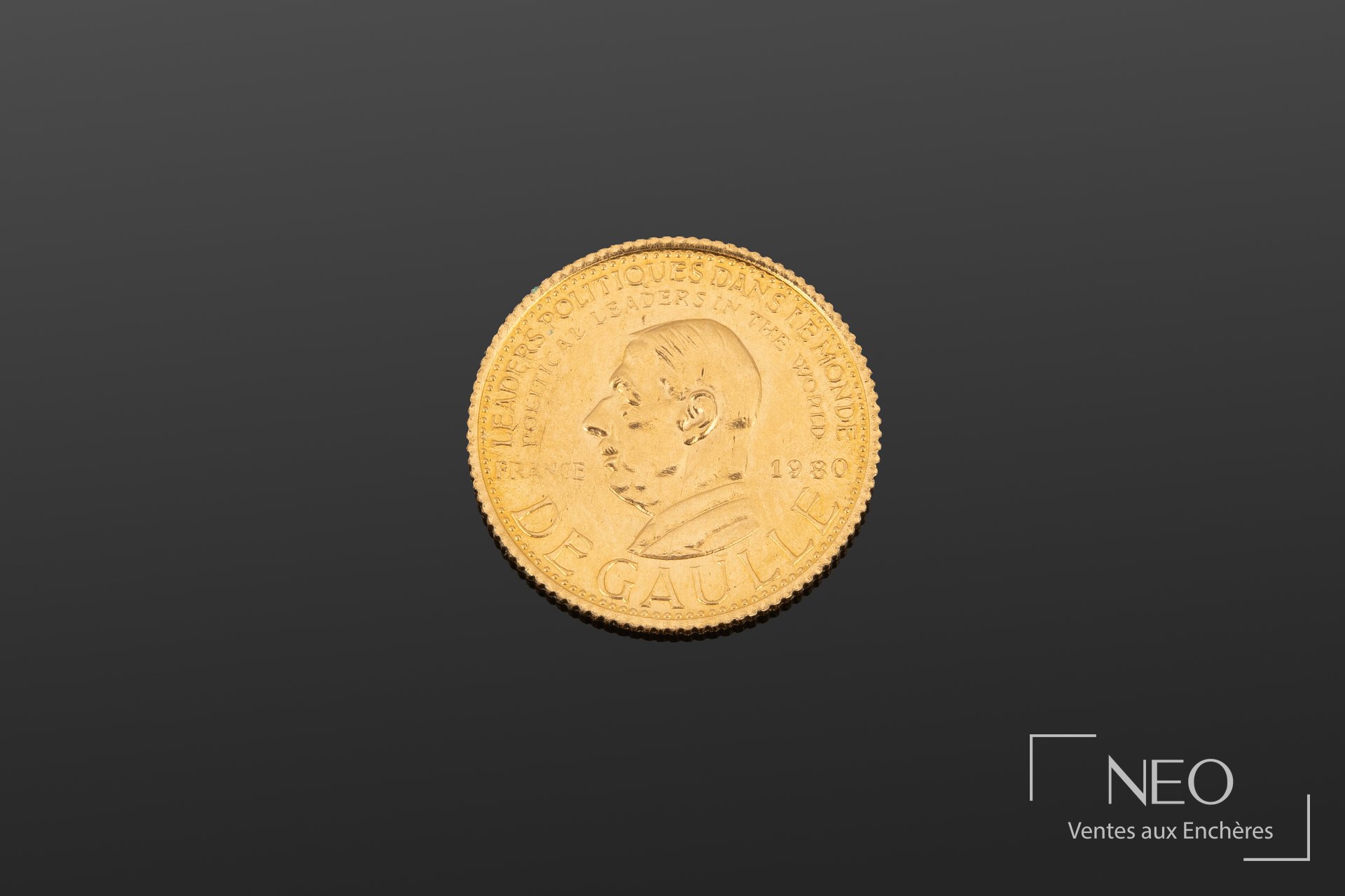 Médaille commémorative en or jaune 22K pour le 40e anniversaire de l&rsquo;appel du 18 juin 1940