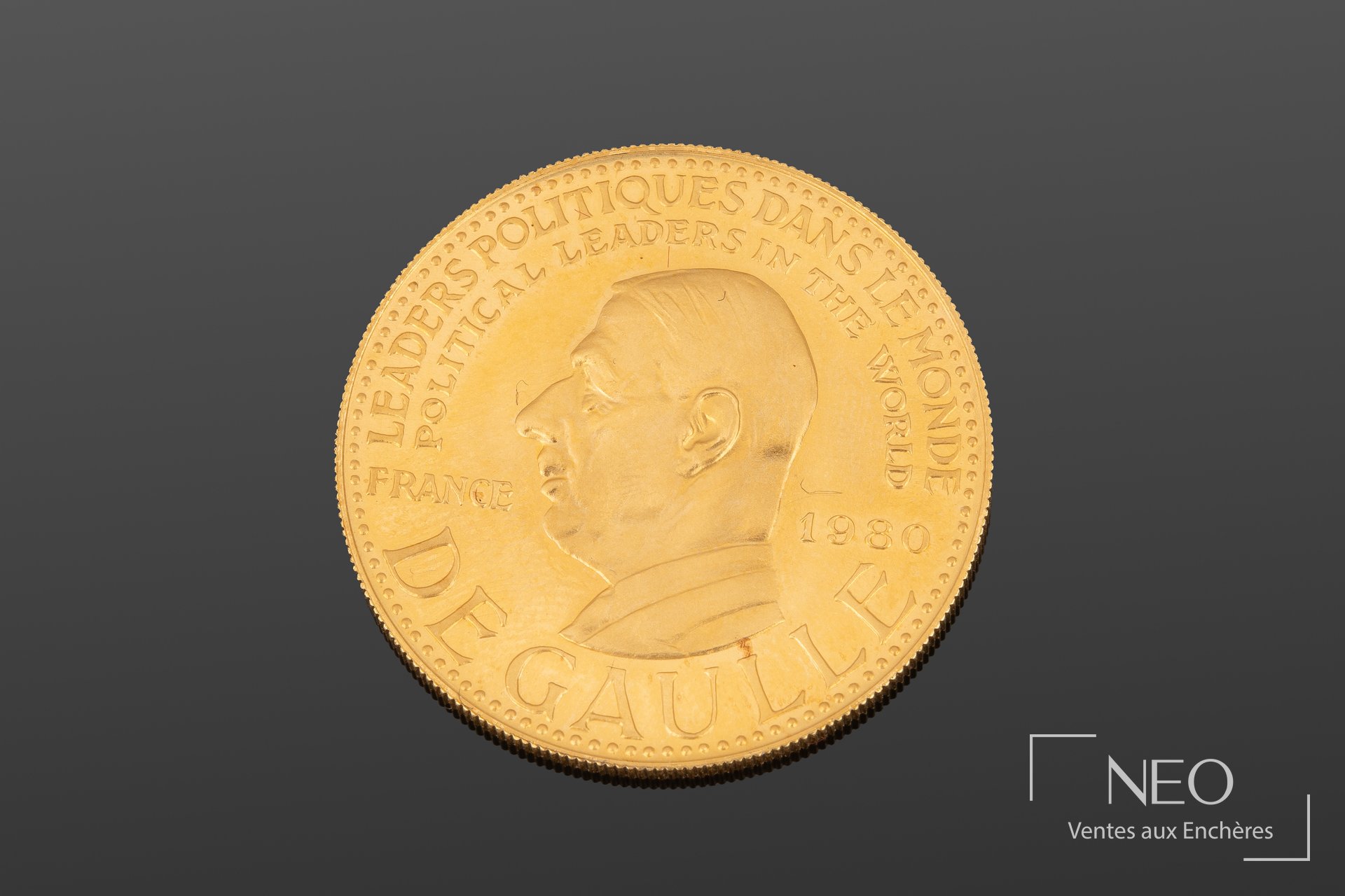 Médaille commémorative en or jaune 22K pour le 40e anniversaire de l&rsquo;appel du 18 juin 1940