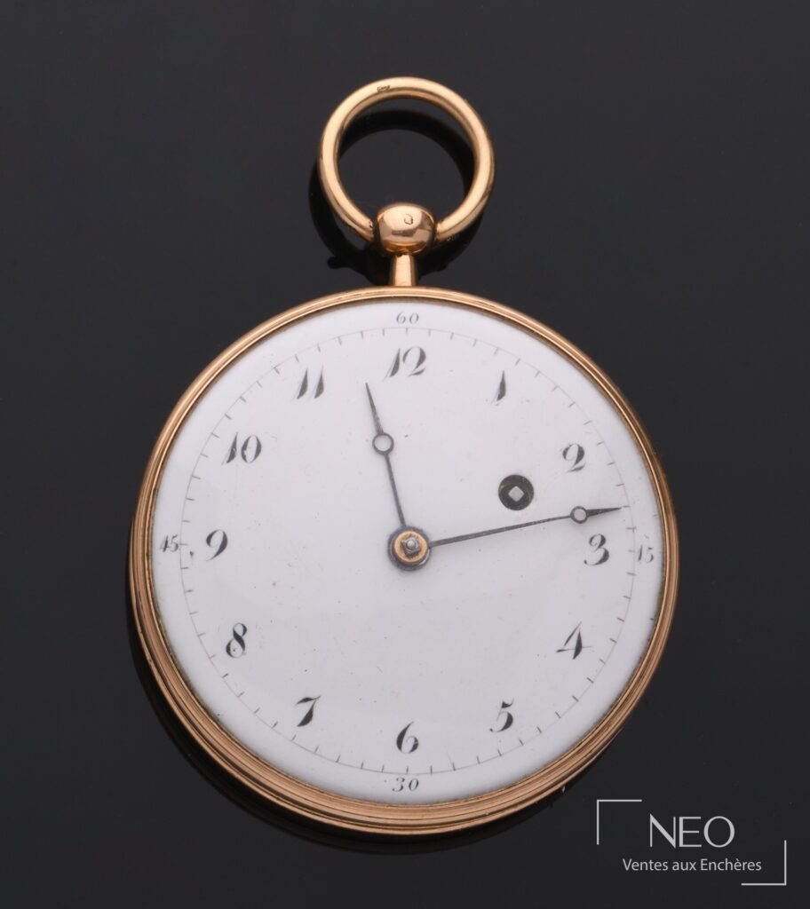 Cadran émaillé blanc d'une montre de poche Mercier à Paris en or jaune