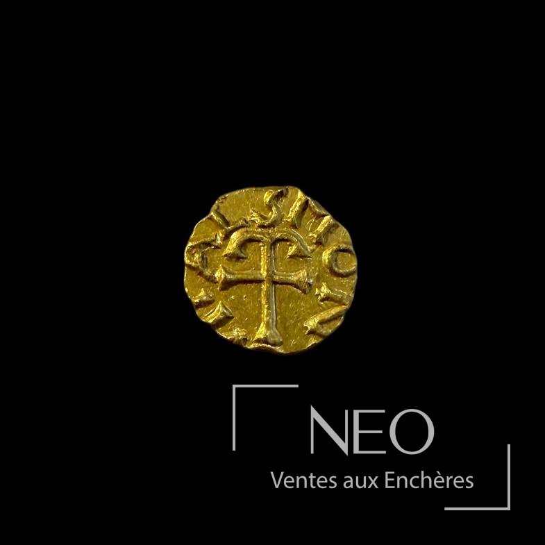 Mérovingiens Paris Monétaire Vitalis triens d’or à l’appendice perlé