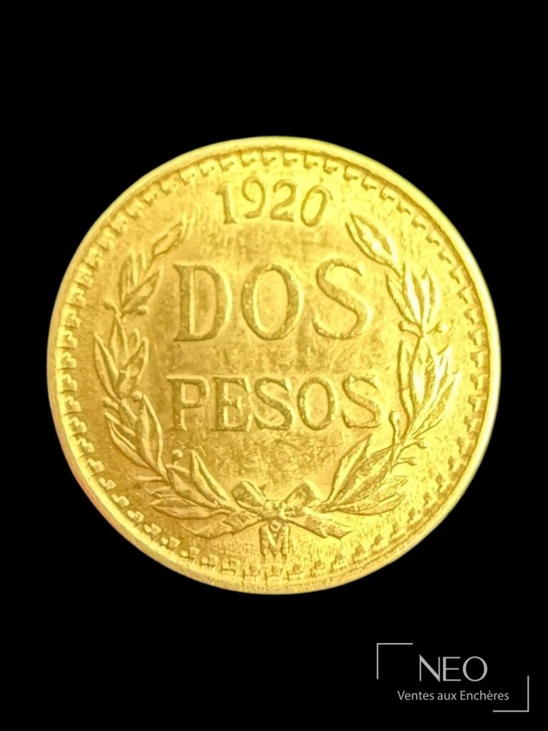 Avers d'une pièce mexicaine de 2 pesos en or