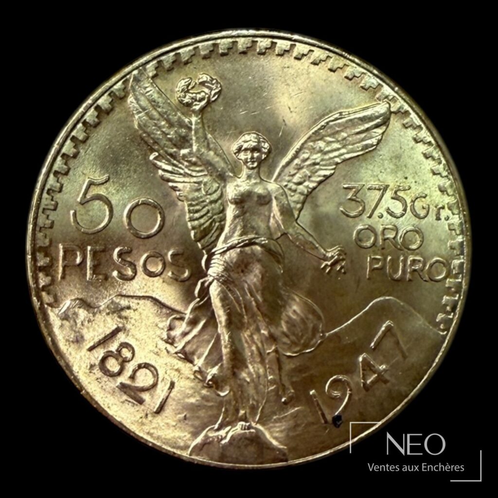 Avers d'une pièce mexicaine de 50 Pesos en or