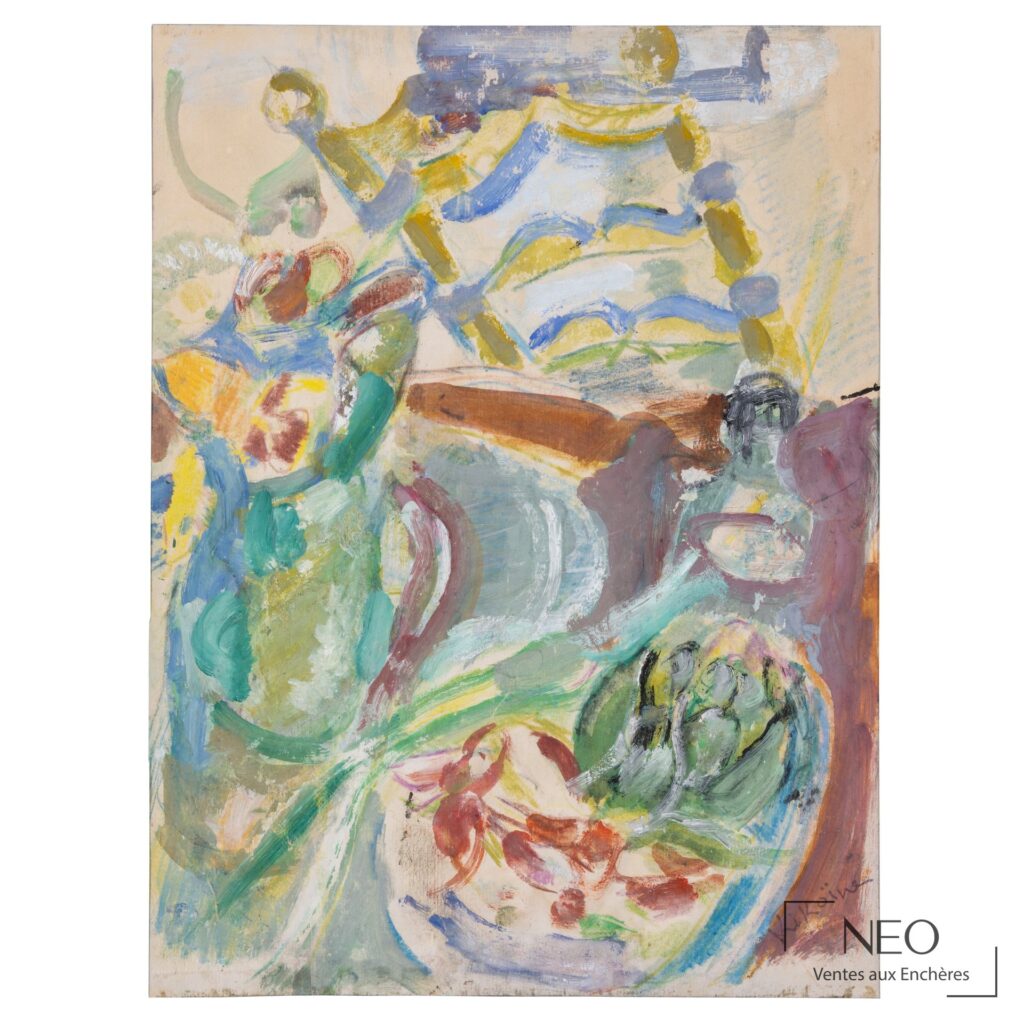 Composition abstraite en gouache et pastel sur papier