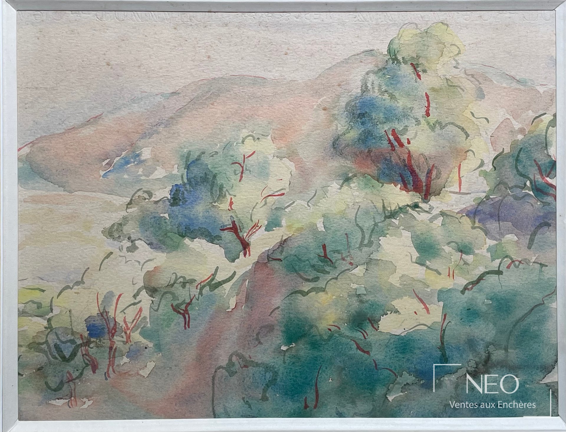 Aquarelle de paysage forestier aux tons pastel