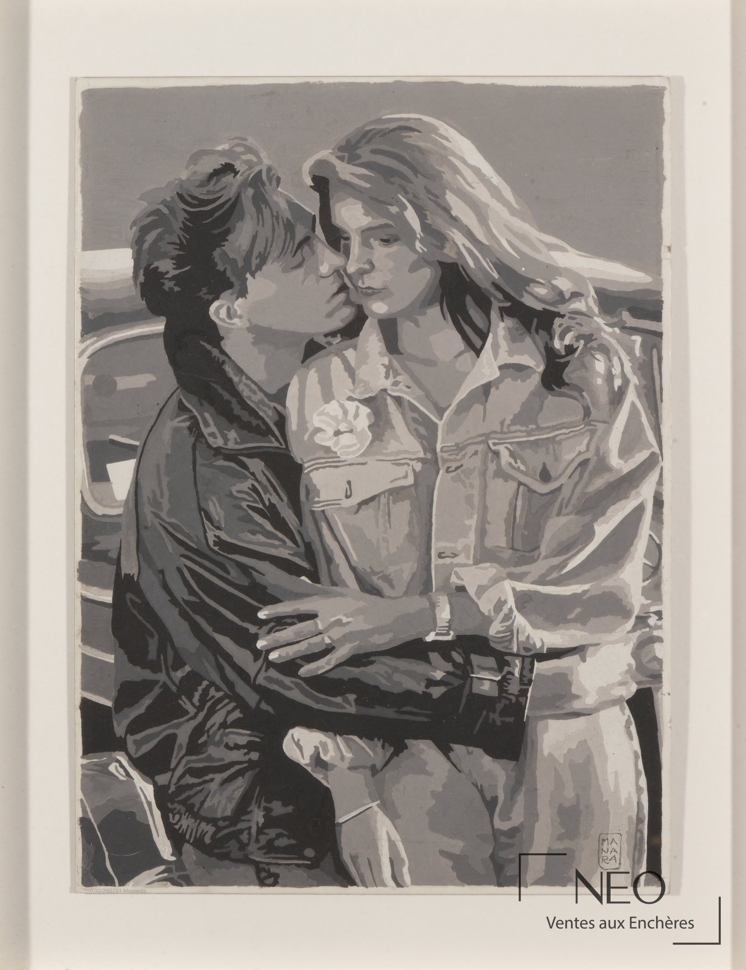 Illustration en gouache d’un couple enlacé