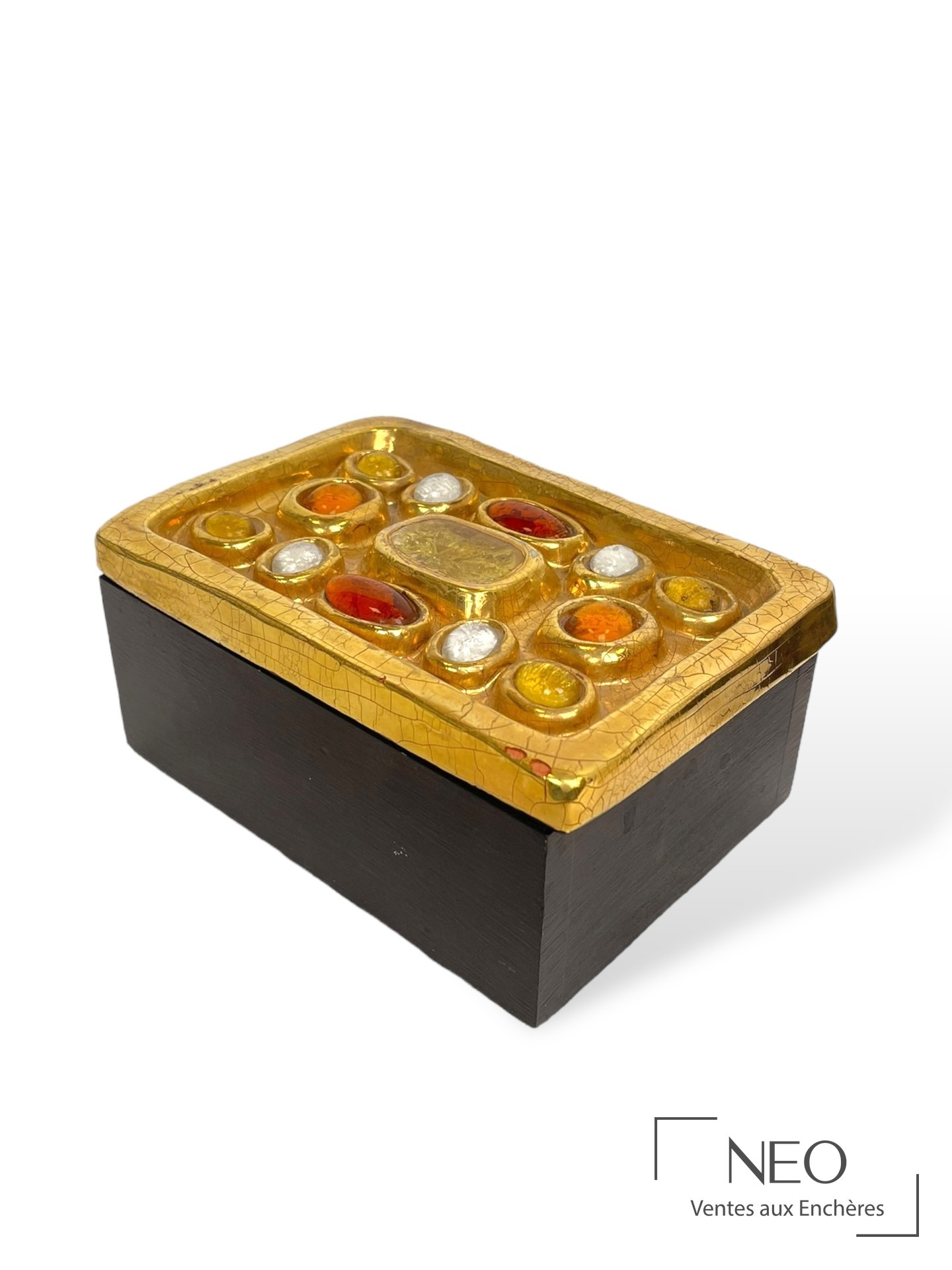 Boîte rectangulaire Mithé Espelt en céramique émaillée polychrome et bois noirci