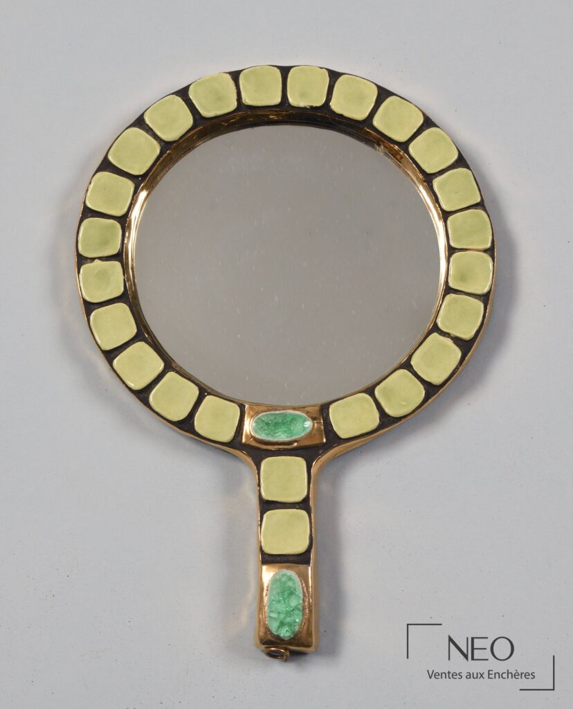 Miroir face à main en céramique émaillée