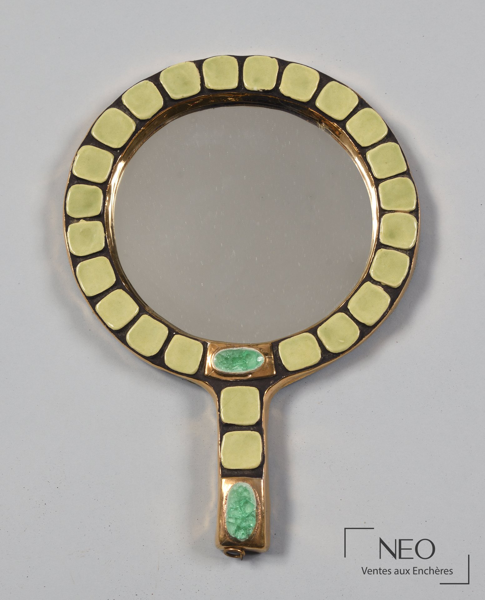 Miroir face à main en céramique émaillée