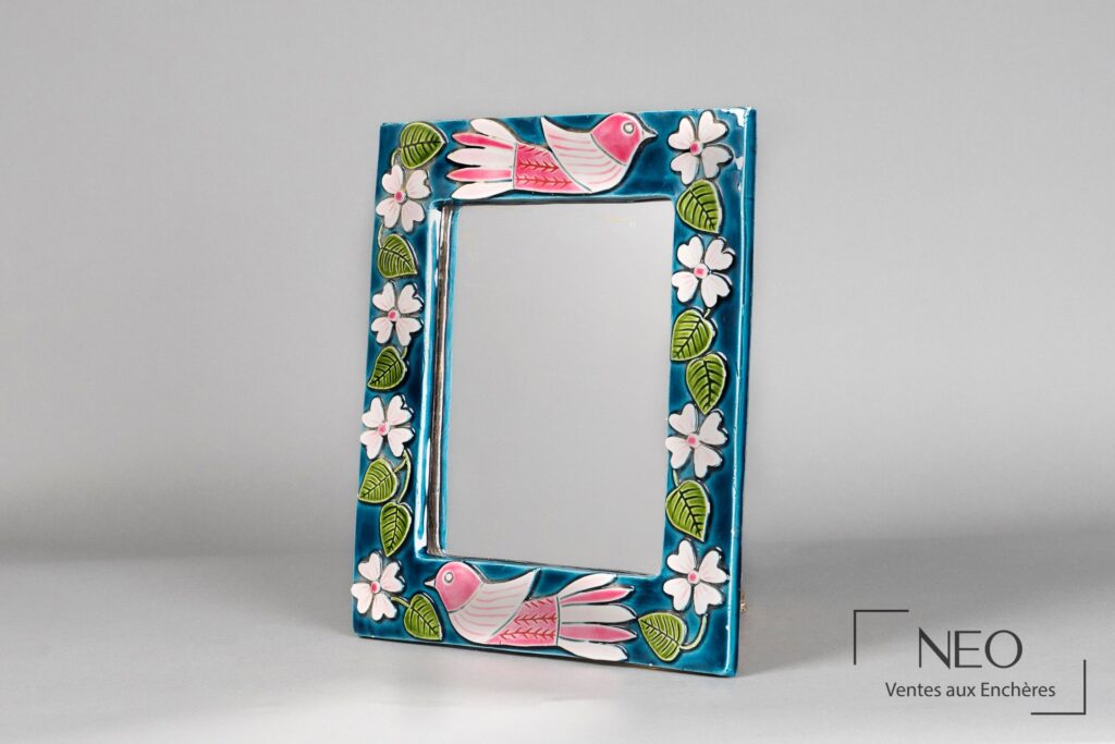 Miroir rectangulaire en céramique émaillée polychrome