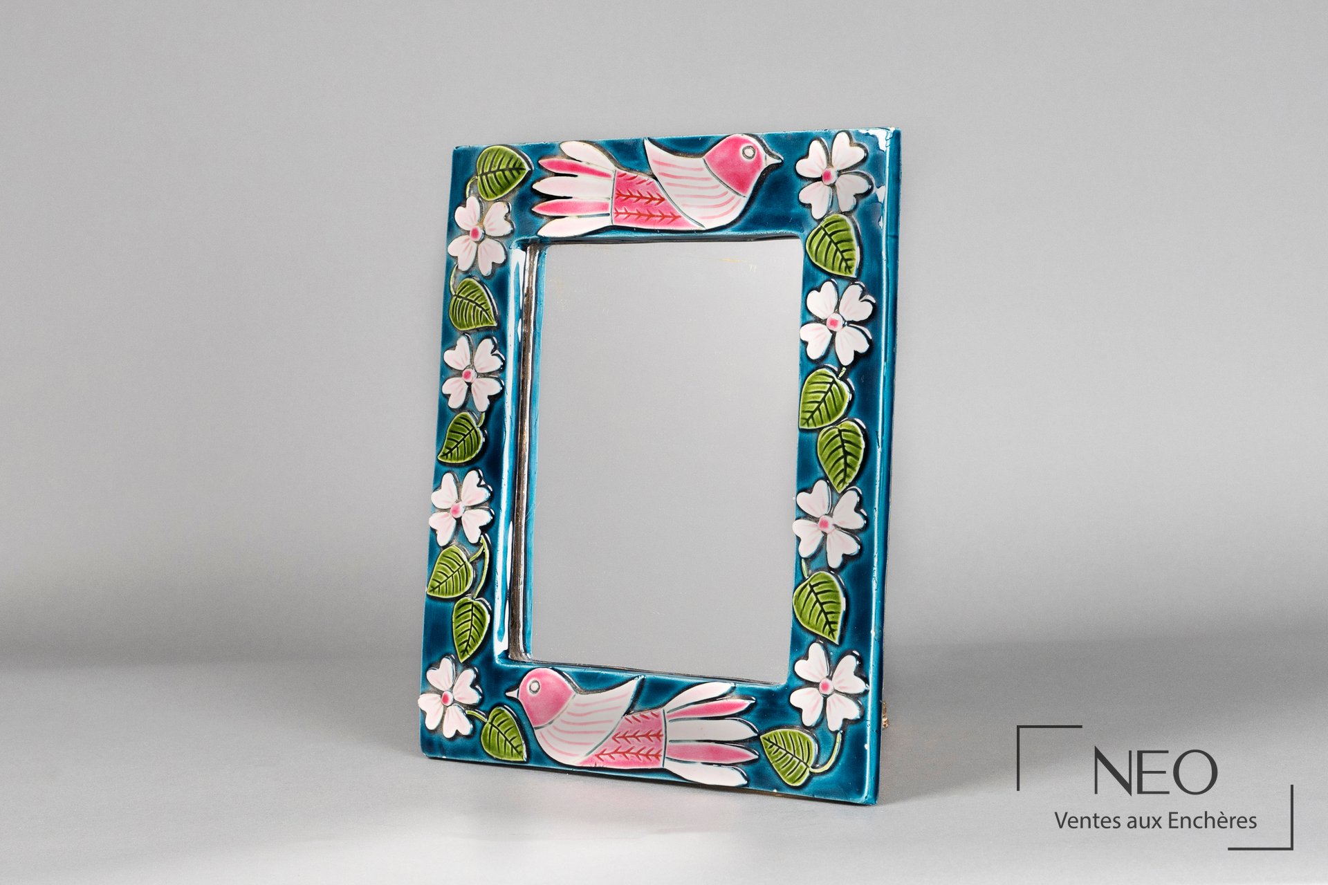 Miroir rectangulaire en céramique émaillée polychrome