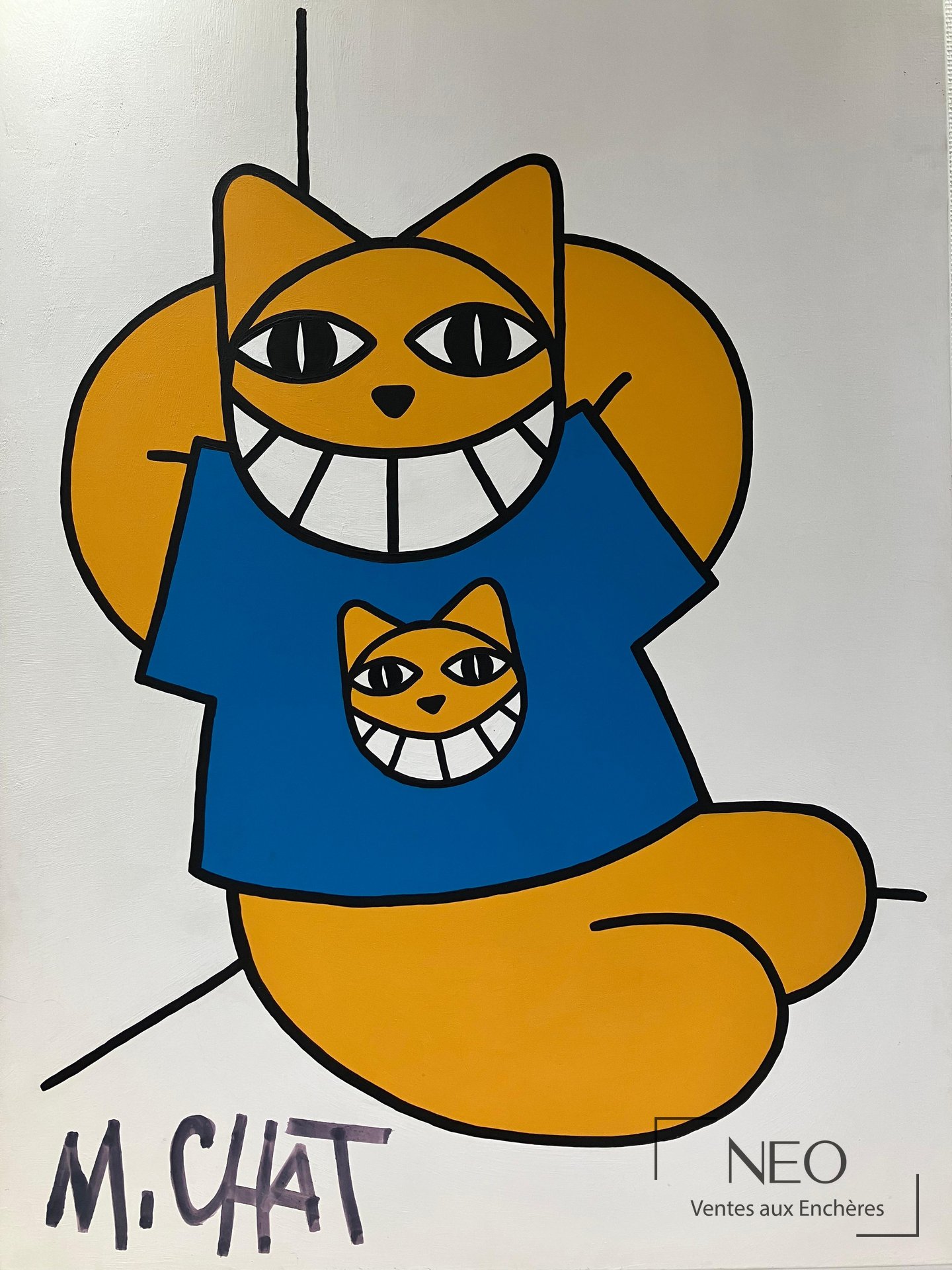 Toile de Monsieur Chat représentant un chat au t-shirt bleu sur fond clair