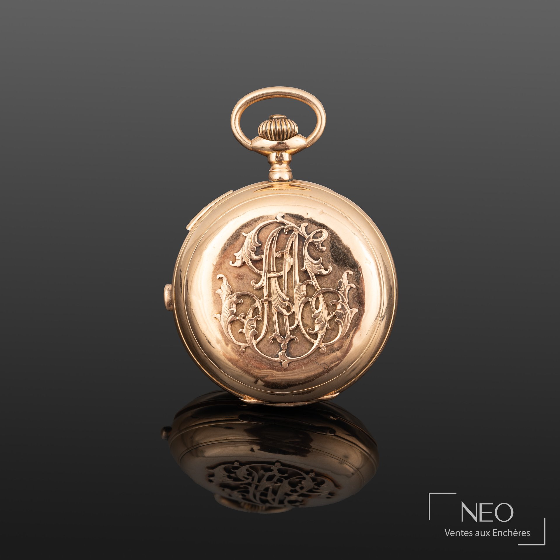 Montre à gousset chronographe à répétition en or jaune 18K