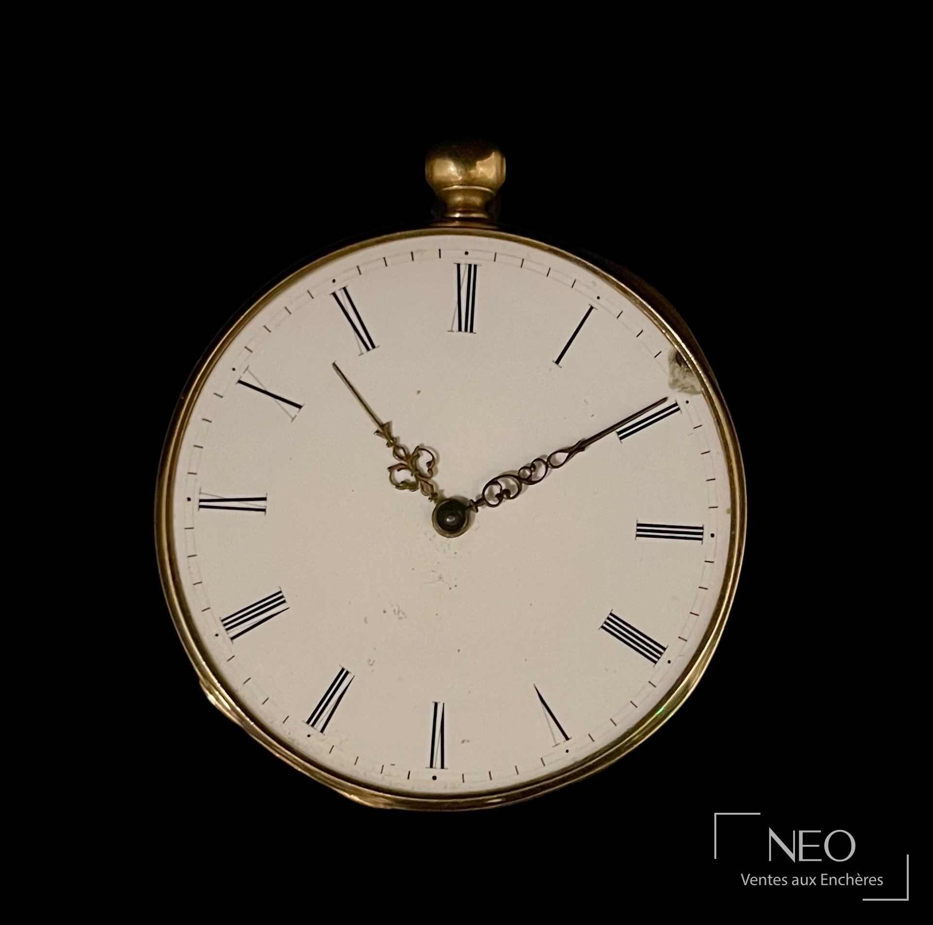 Montre à gousset en or jaune avec cadran émaillé blanc et chiffres romains