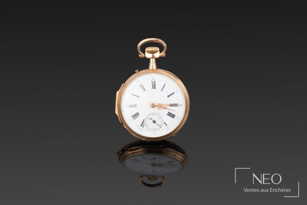 Montre à gousset en or jaune avec cadran émaillé blanc