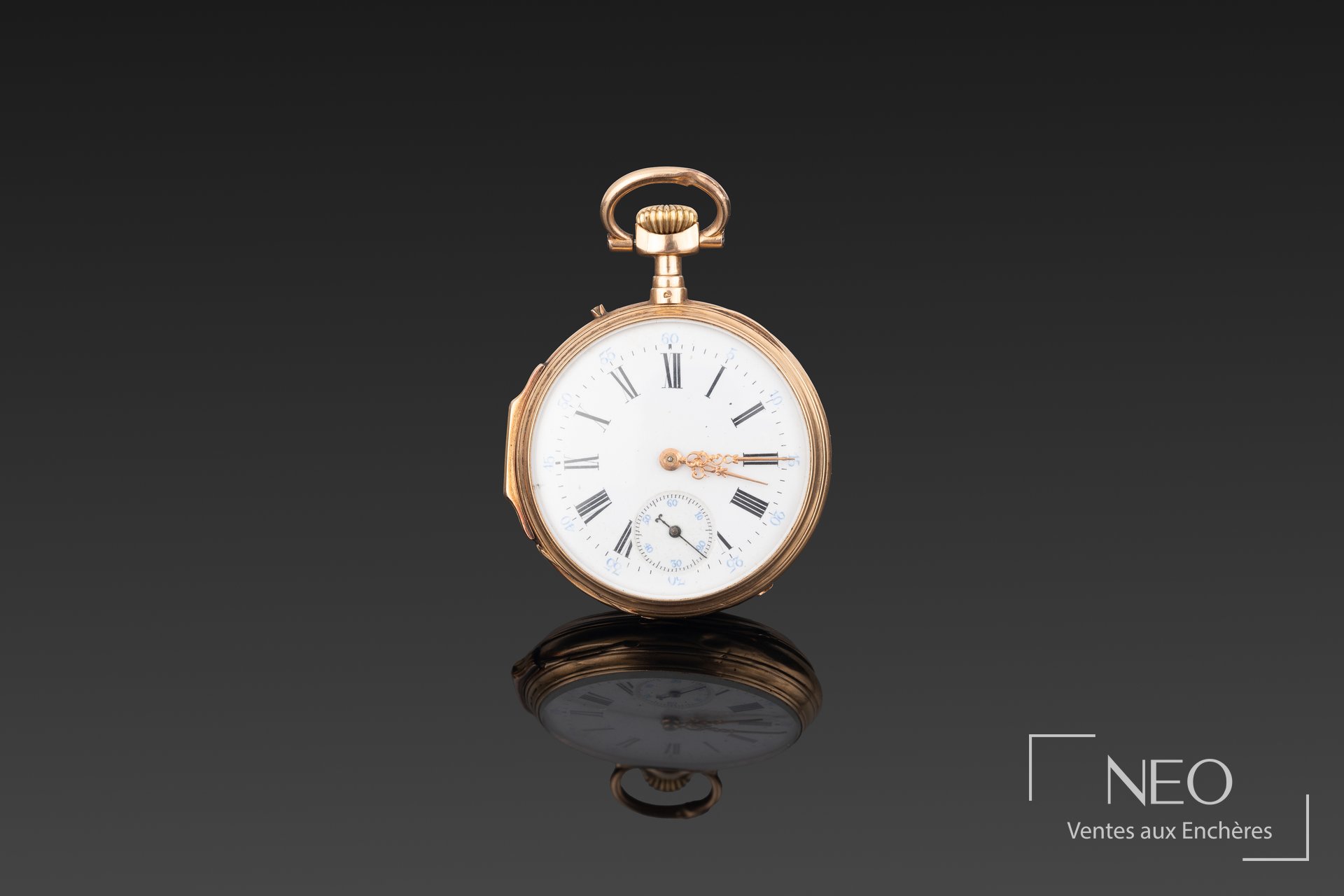 Montre à gousset en or jaune avec cadran émaillé blanc