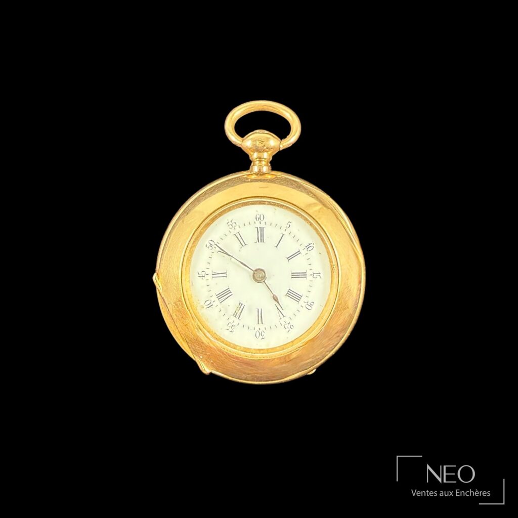 Montre à gousset en or jaune avec cadran émaillé blanc et chiffres romains