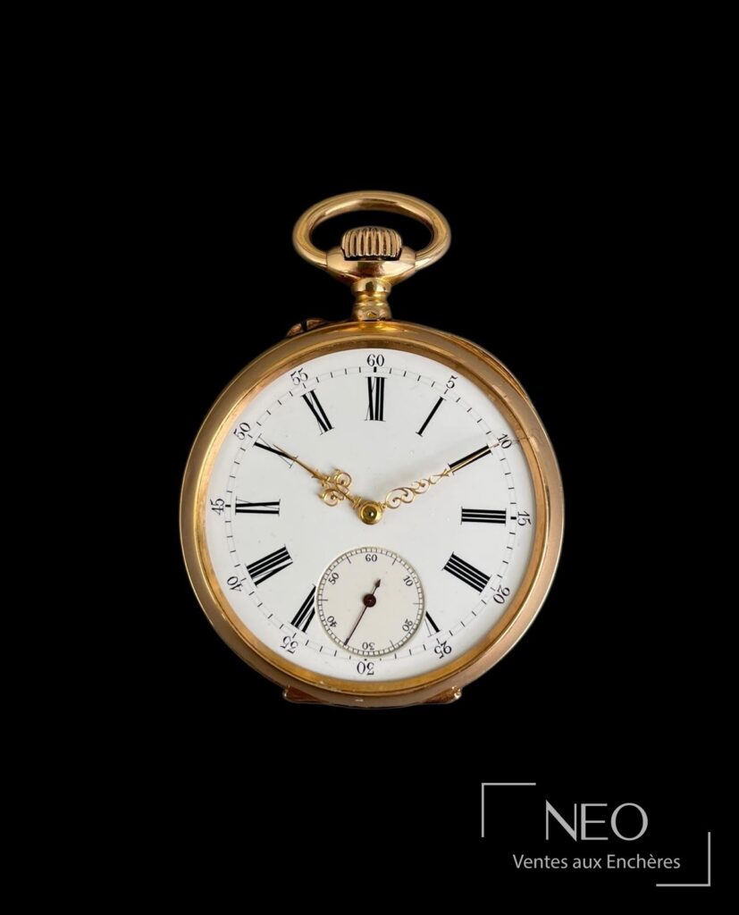Montre à gousset en or jaune à cadran émaillé blanc