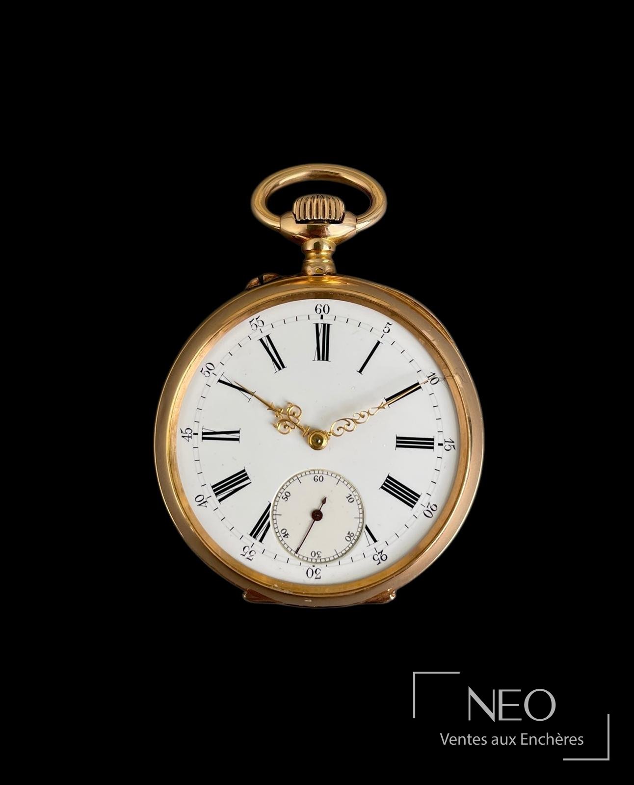 Montre à gousset en or jaune à cadran émaillé blanc