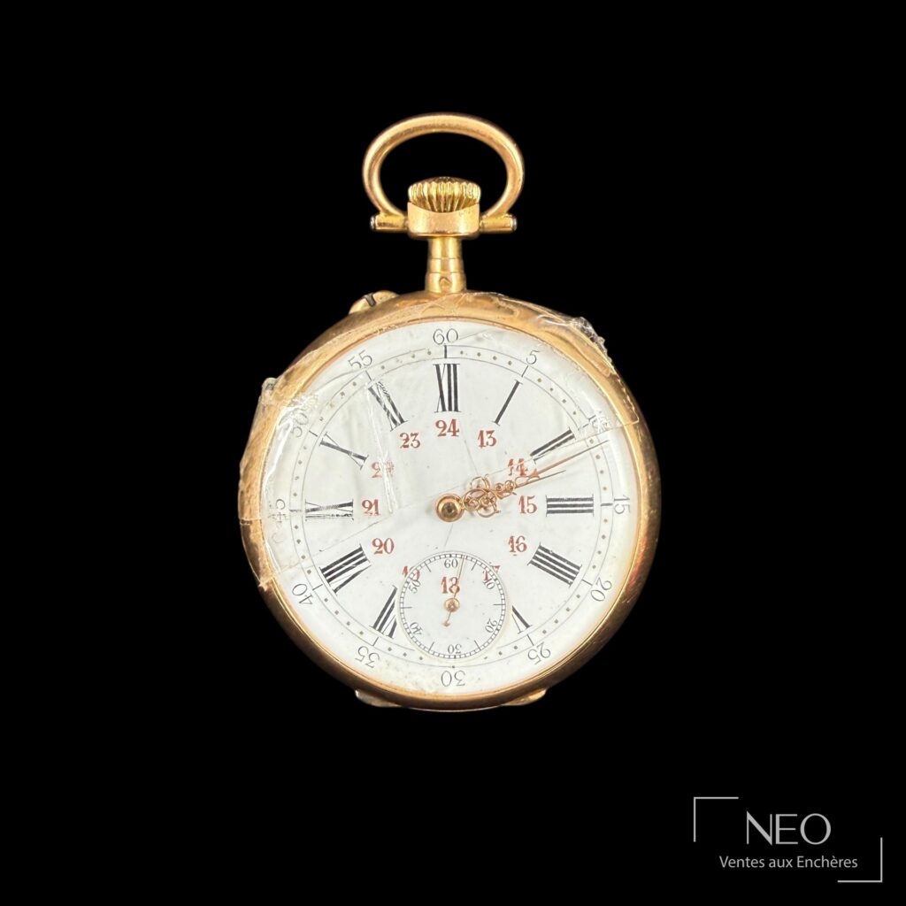 Montre à gousset en or jaune avec cadran émaillé blanc et petite trotteuse