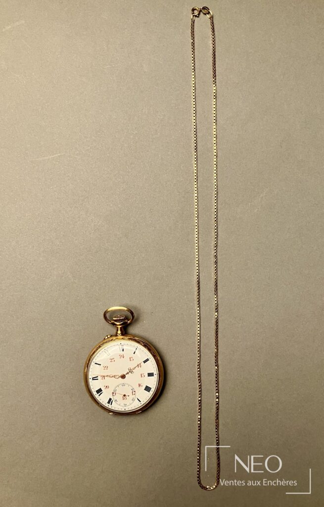 Montre à gousset en or jaune avec chaîne